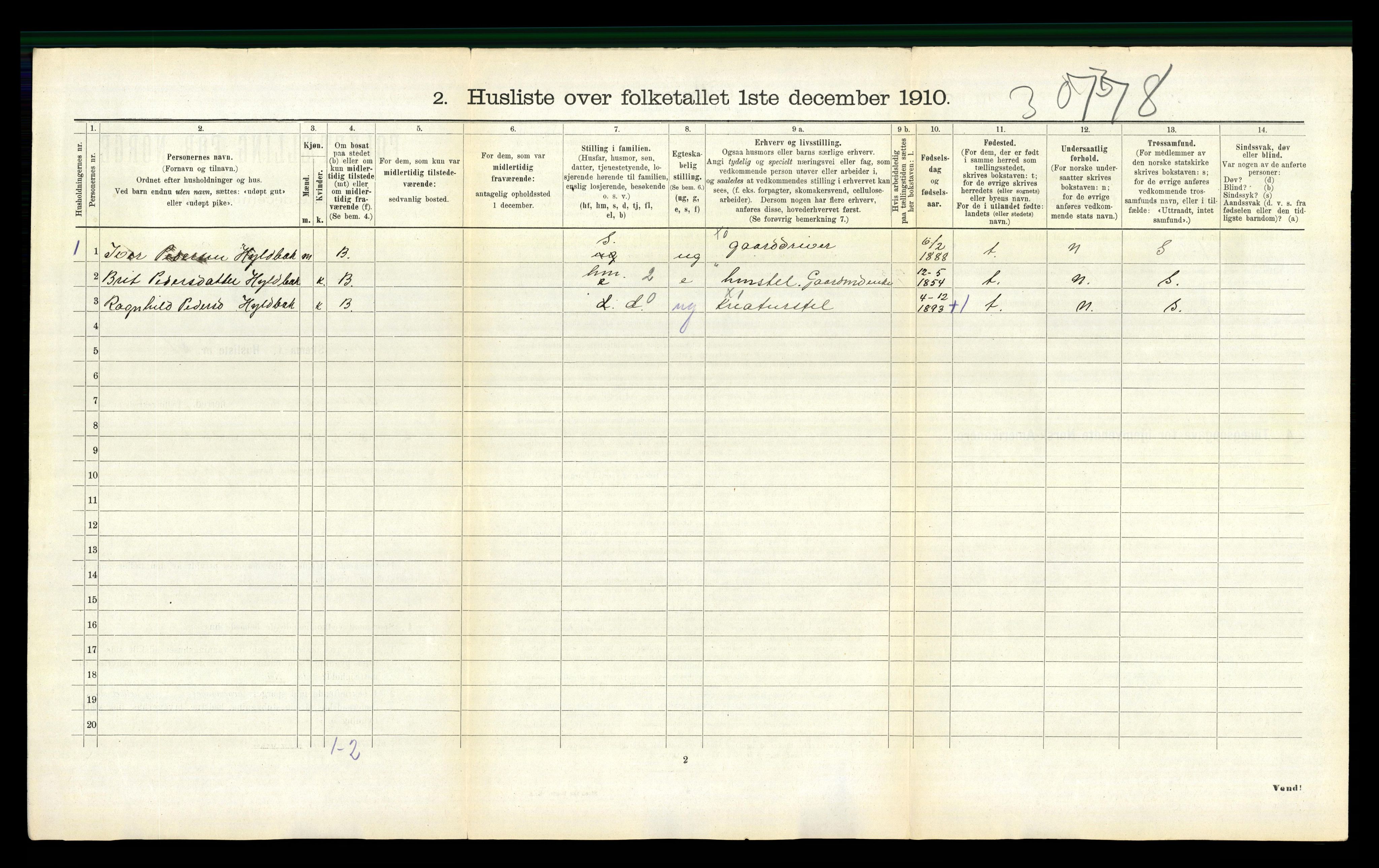 RA, 1910 census for Stangvik, 1910, p. 275