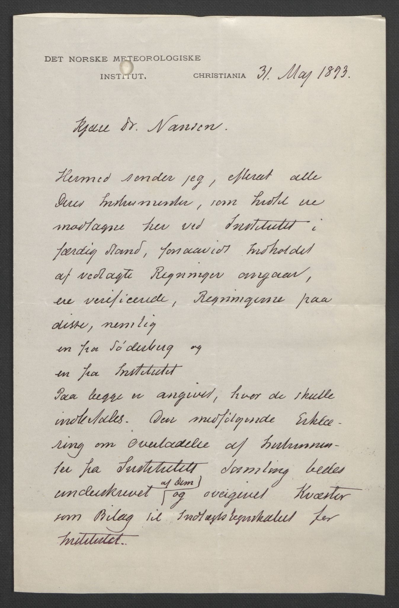 Arbeidskomitéen for Fridtjof Nansens polarekspedisjon, AV/RA-PA-0061/D/L0003/0002: Innk. brev og telegrammer vedr. proviant og utrustning / Utrustningen m.m. - korrespondanse, 1893, p. 277