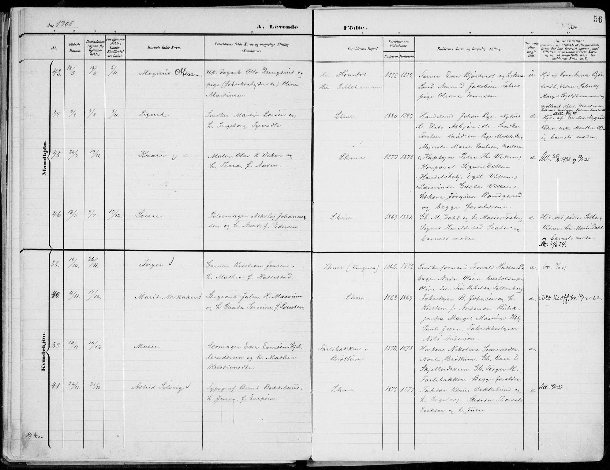 Lillehammer prestekontor, AV/SAH-PREST-088/H/Ha/Haa/L0001: Parish register (official) no. 1, 1901-1916, p. 56