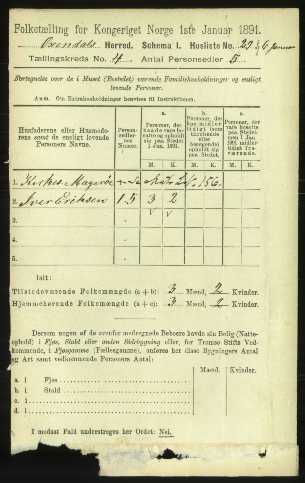 RA, 1891 census for 1561 Øksendal, 1891, p. 837