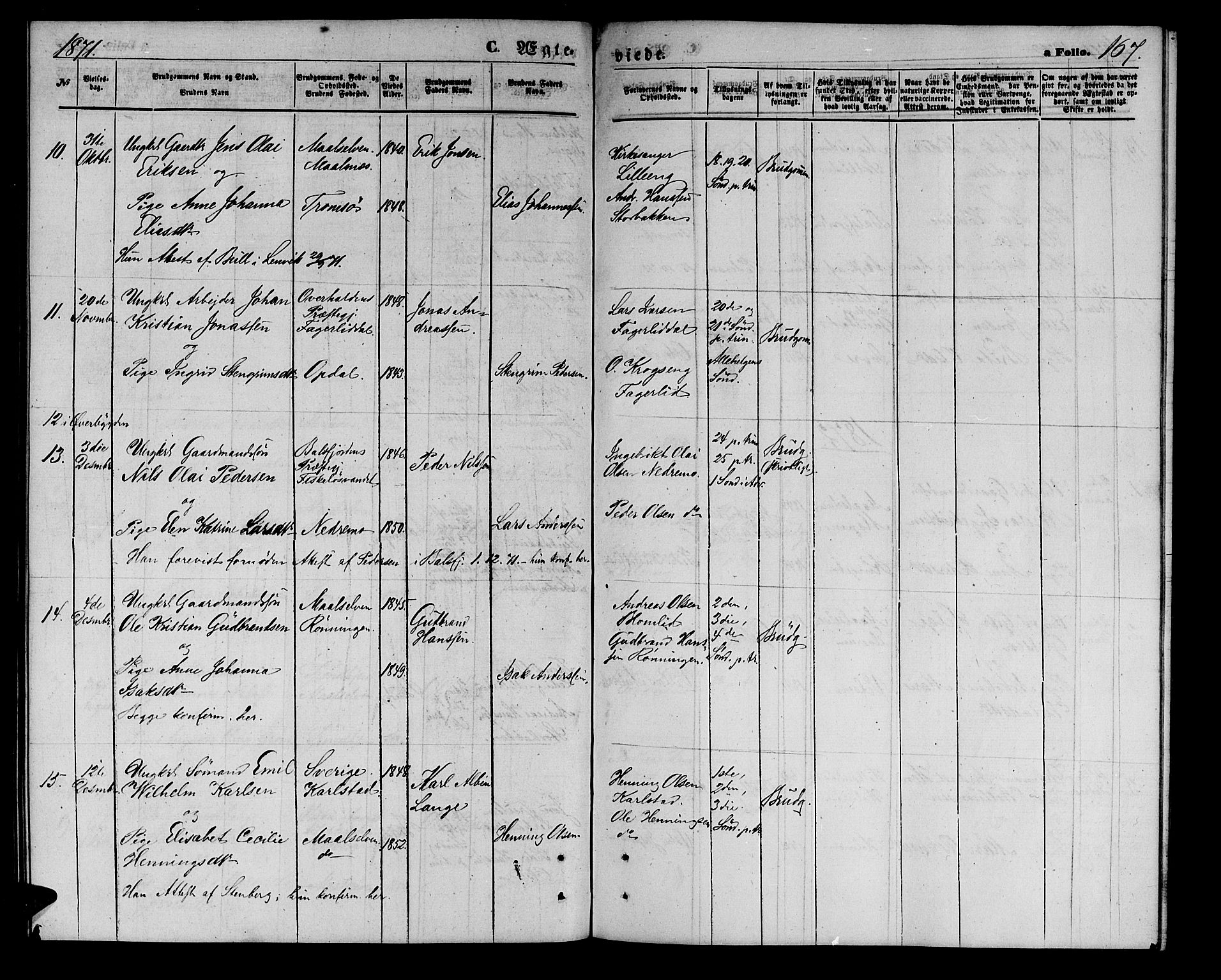 Målselv sokneprestembete, SATØ/S-1311/G/Ga/Gab/L0002klokker: Parish register (copy) no. 2, 1865-1873, p. 167