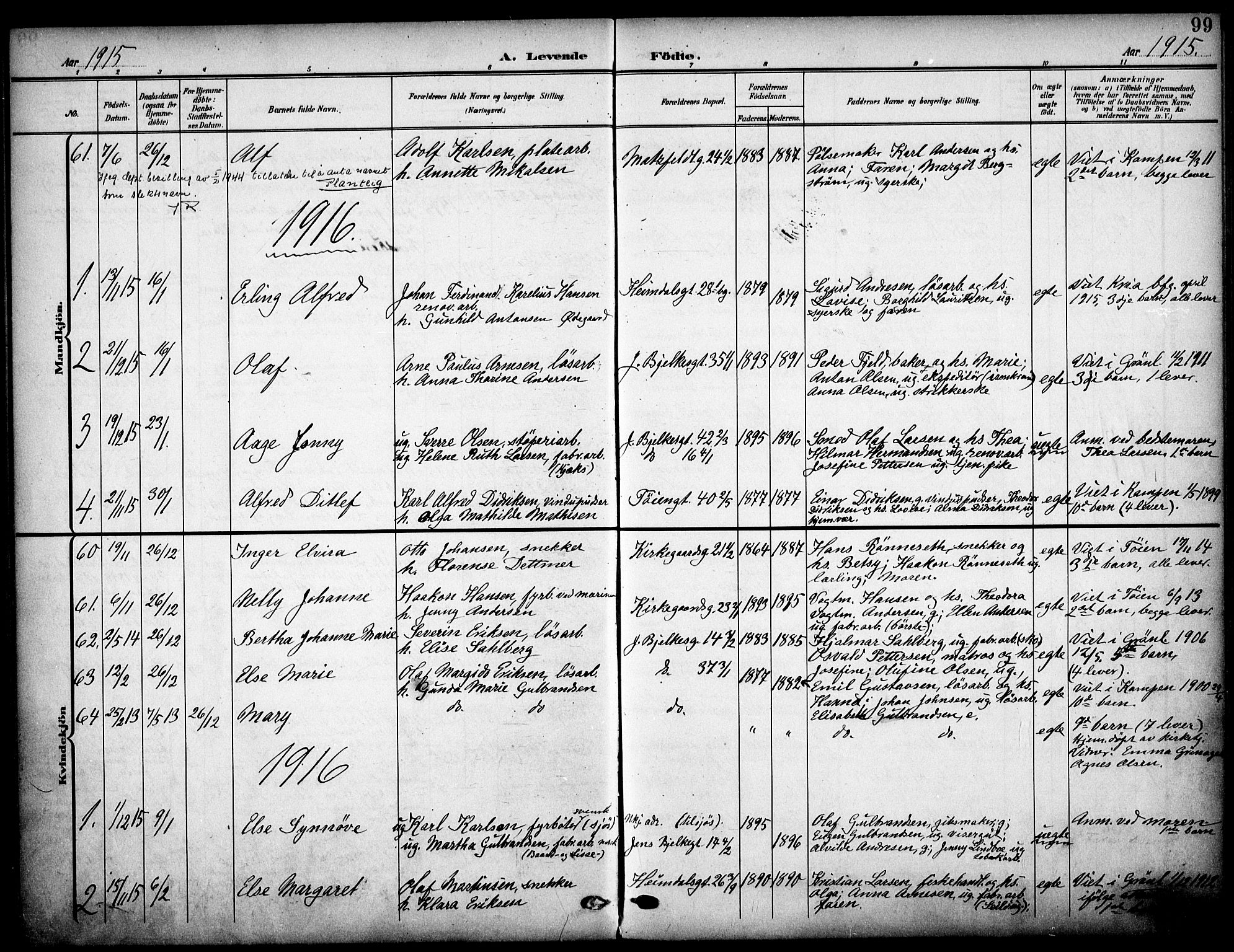 Tøyen prestekontor Kirkebøker, SAO/A-10167a/F/Fa/L0001: Parish register (official) no. 1, 1907-1916, p. 99