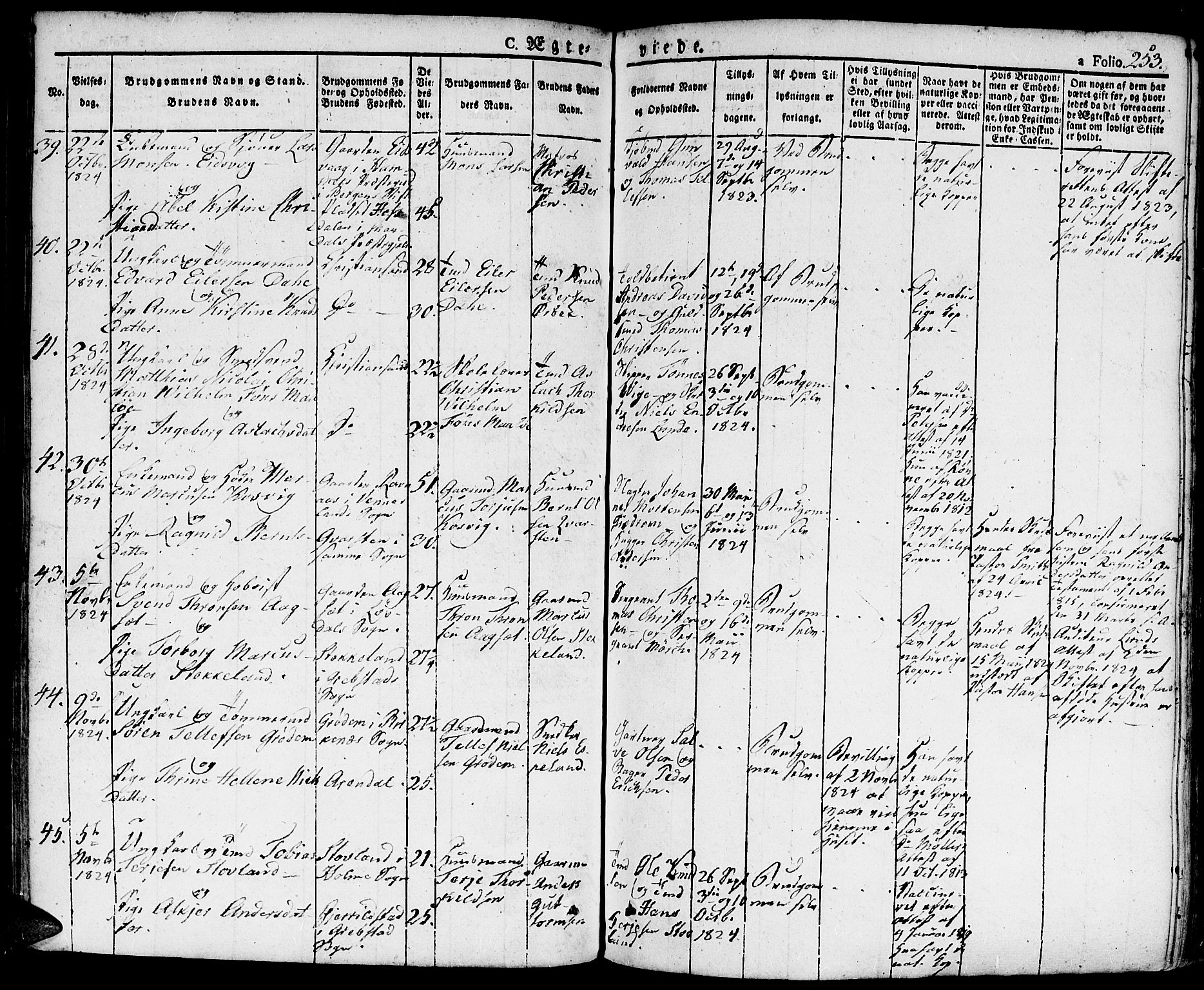 Kristiansand domprosti, SAK/1112-0006/F/Fa/L0009: Parish register (official) no. A 9, 1821-1827, p. 253