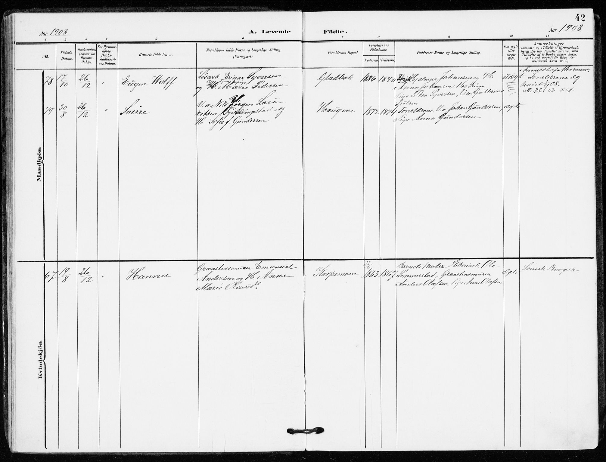 Kongsberg kirkebøker, AV/SAKO-A-22/F/Fb/L0004: Parish register (official) no. II 4, 1906-1918, p. 42