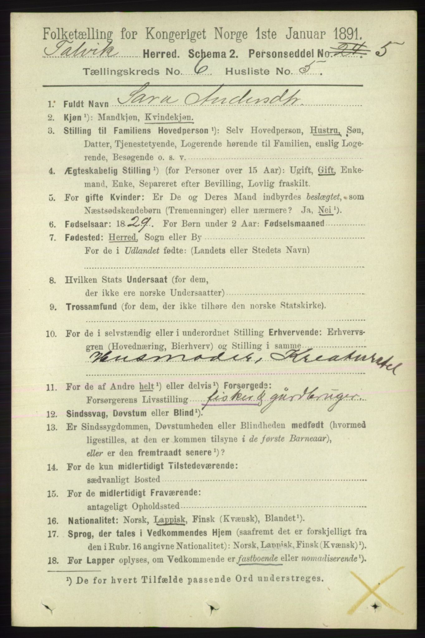 RA, 1891 census for 2013 Talvik, 1891, p. 1638