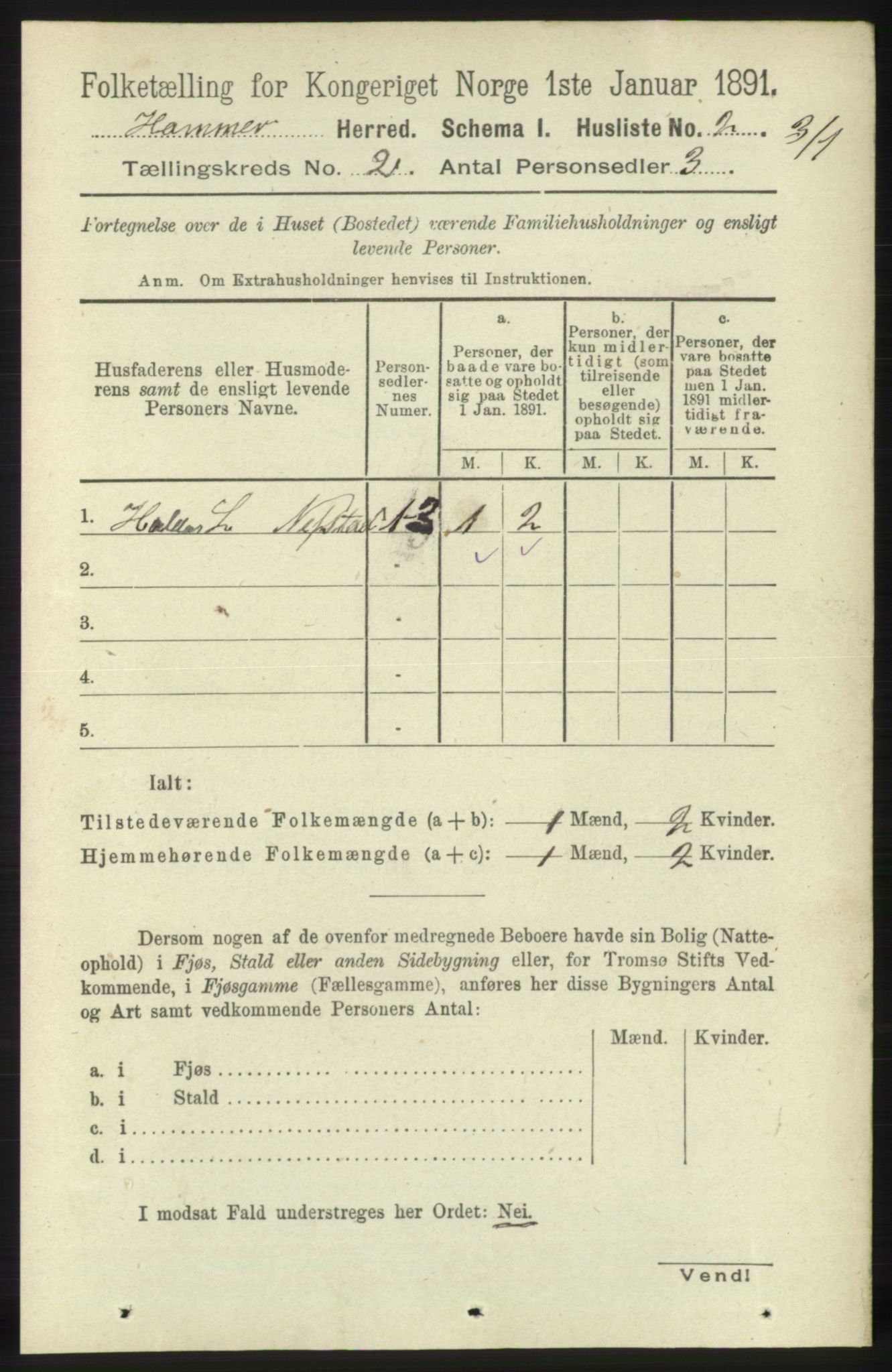 RA, 1891 census for 1254 Hamre, 1891, p. 188