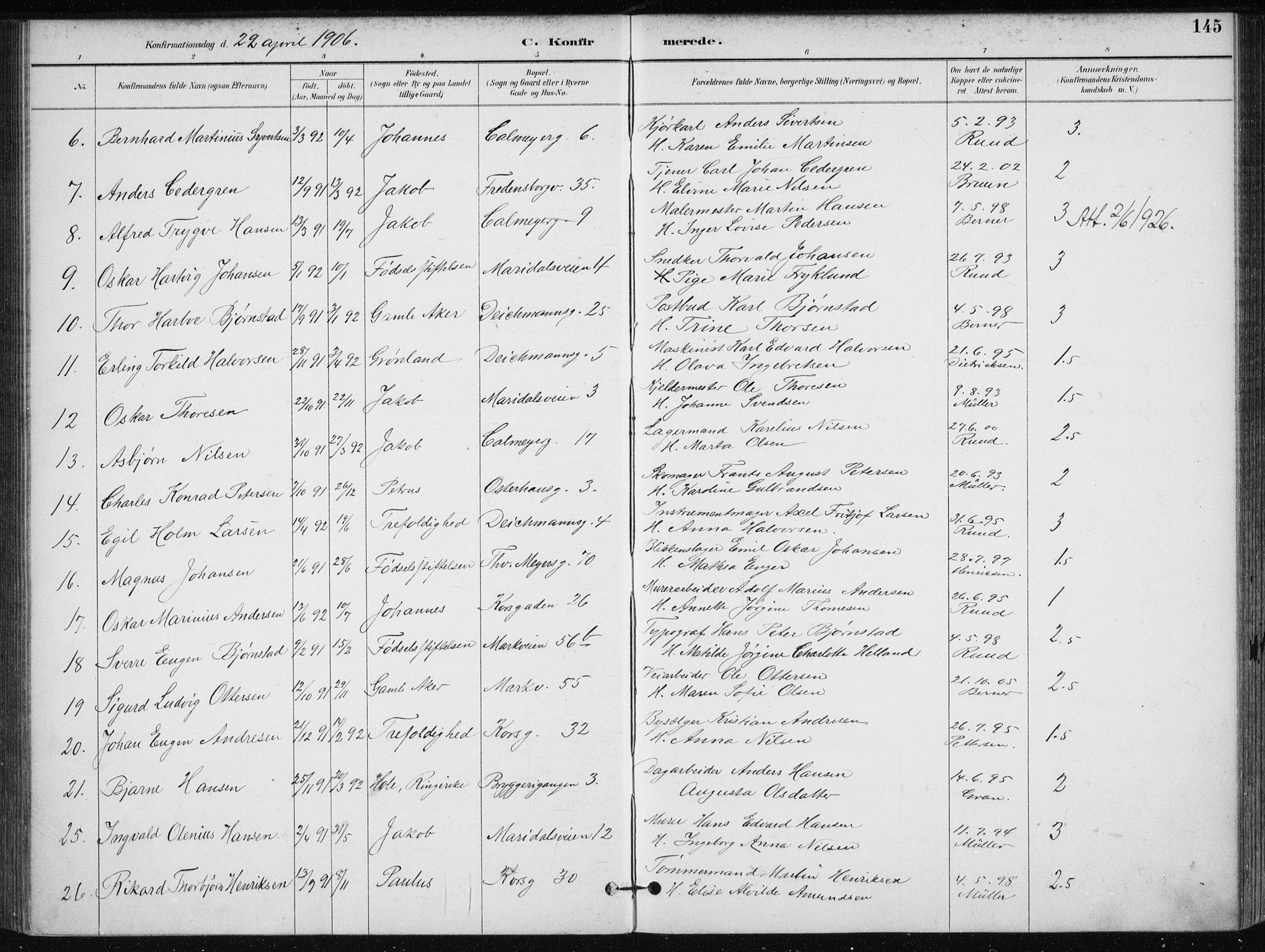 Jakob prestekontor Kirkebøker, SAO/A-10850/F/Fa/L0008: Parish register (official) no. 8, 1892-1924, p. 145