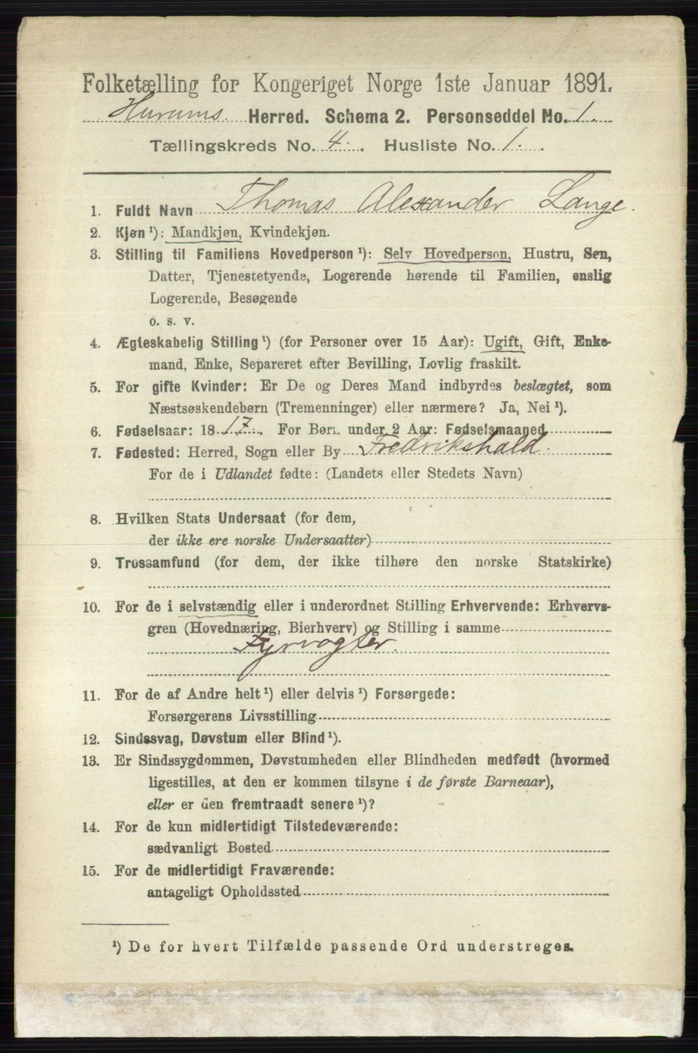 RA, 1891 census for 0628 Hurum, 1891, p. 1153