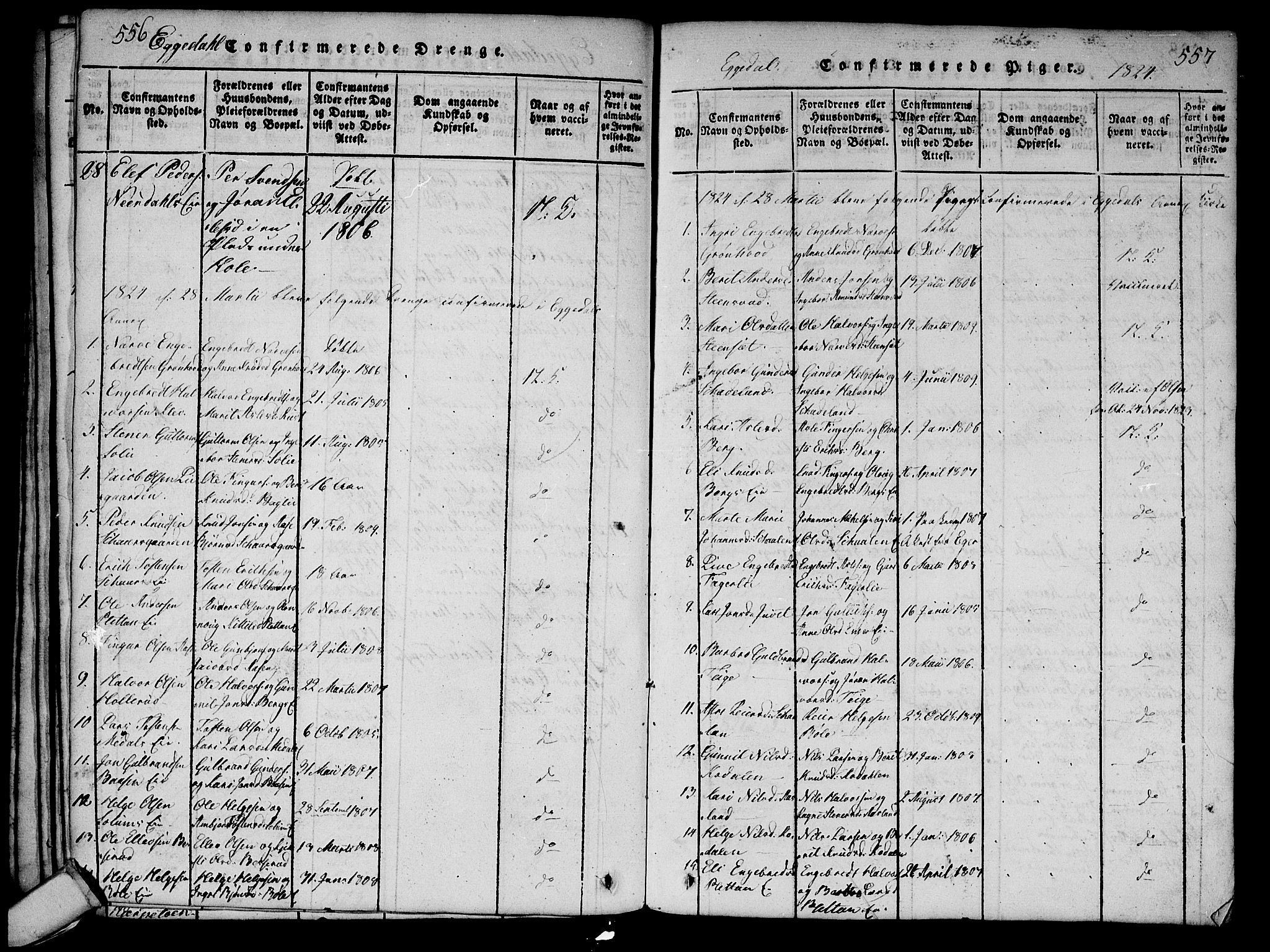Sigdal kirkebøker, AV/SAKO-A-245/G/Ga/L0001: Parish register (copy) no. I 1 /2, 1816-1835, p. 556-557