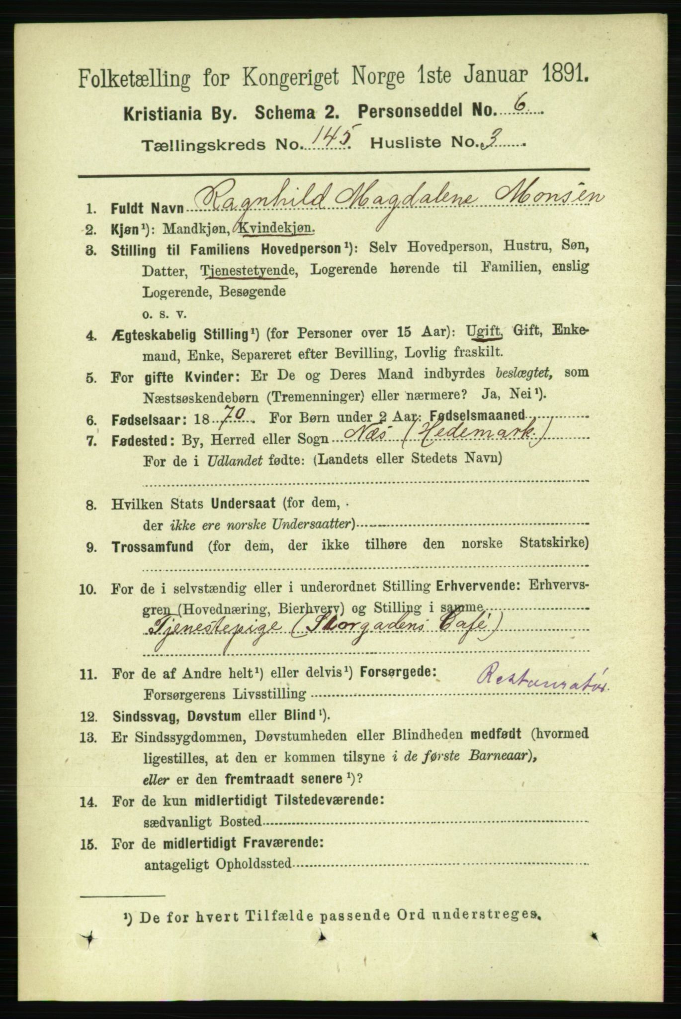 RA, 1891 census for 0301 Kristiania, 1891, p. 79406