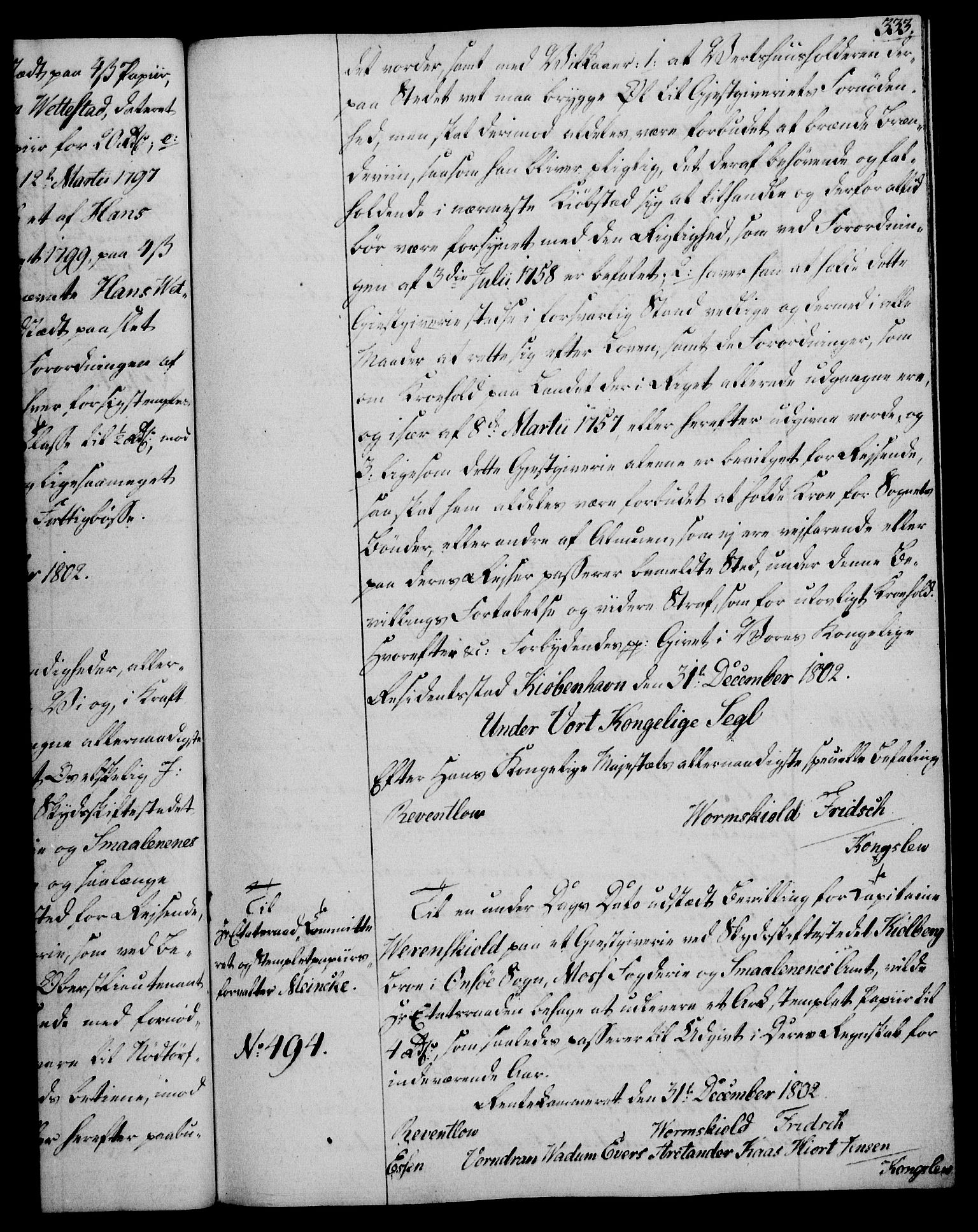 Rentekammeret, Kammerkanselliet, RA/EA-3111/G/Gg/Gga/L0017: Norsk ekspedisjonsprotokoll med register (merket RK 53.17), 1801-1803, p. 333