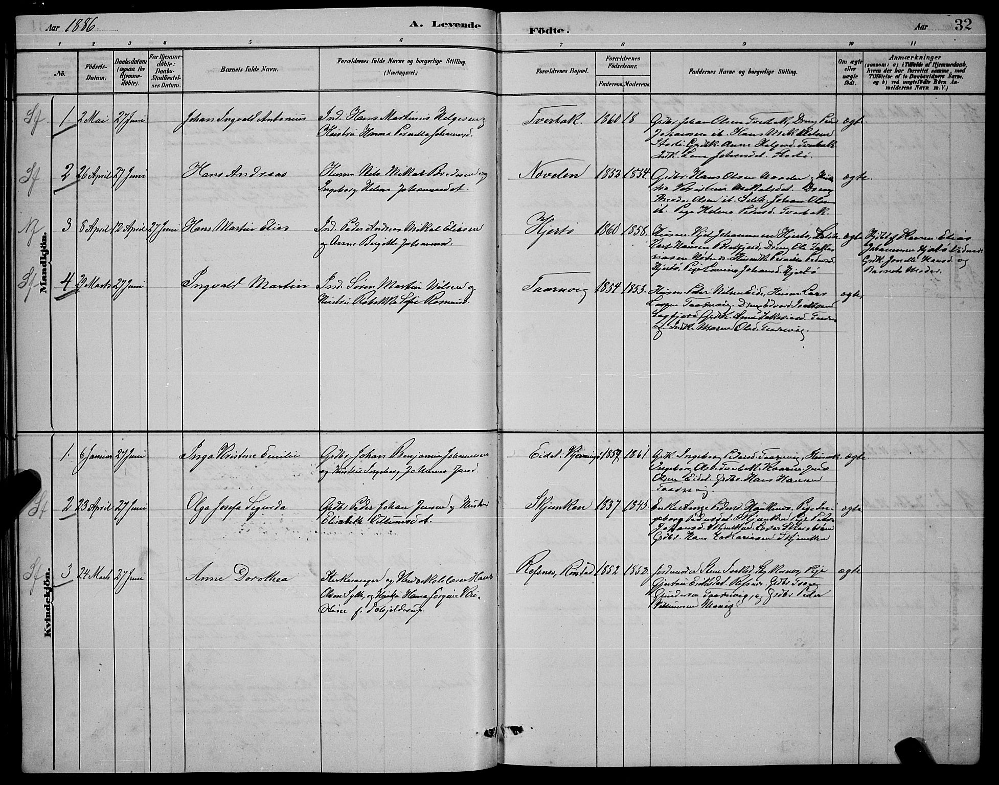 Ministerialprotokoller, klokkerbøker og fødselsregistre - Nordland, AV/SAT-A-1459/853/L0772: Parish register (official) no. 853A11, 1881-1900, p. 32