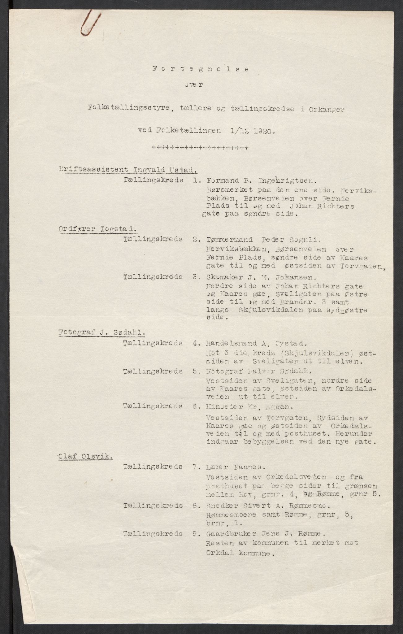 SAT, 1920 census for Orkanger, 1920, p. 3