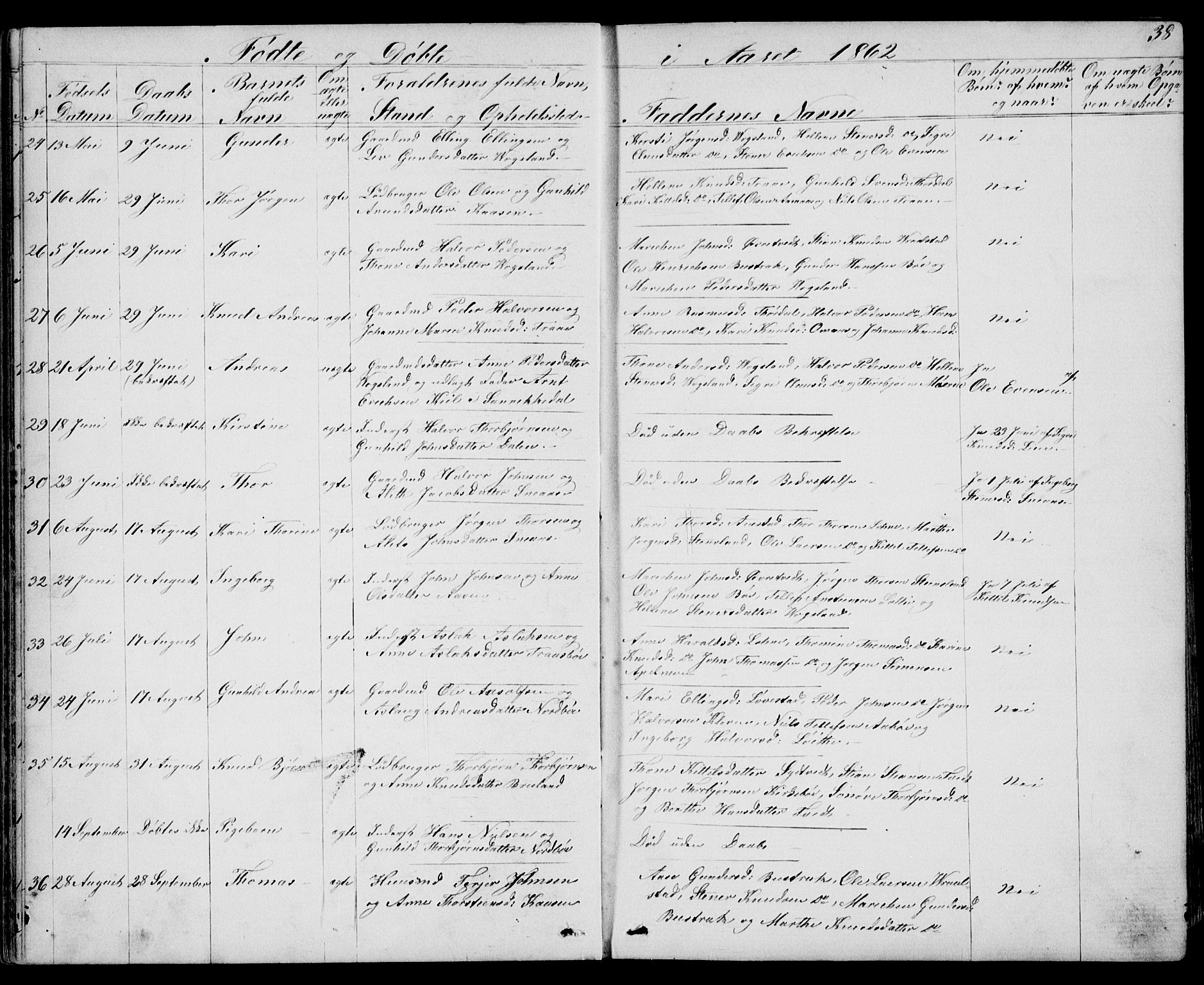 Drangedal kirkebøker, SAKO/A-258/G/Gb/L0001: Parish register (copy) no. II 1, 1856-1894, p. 38