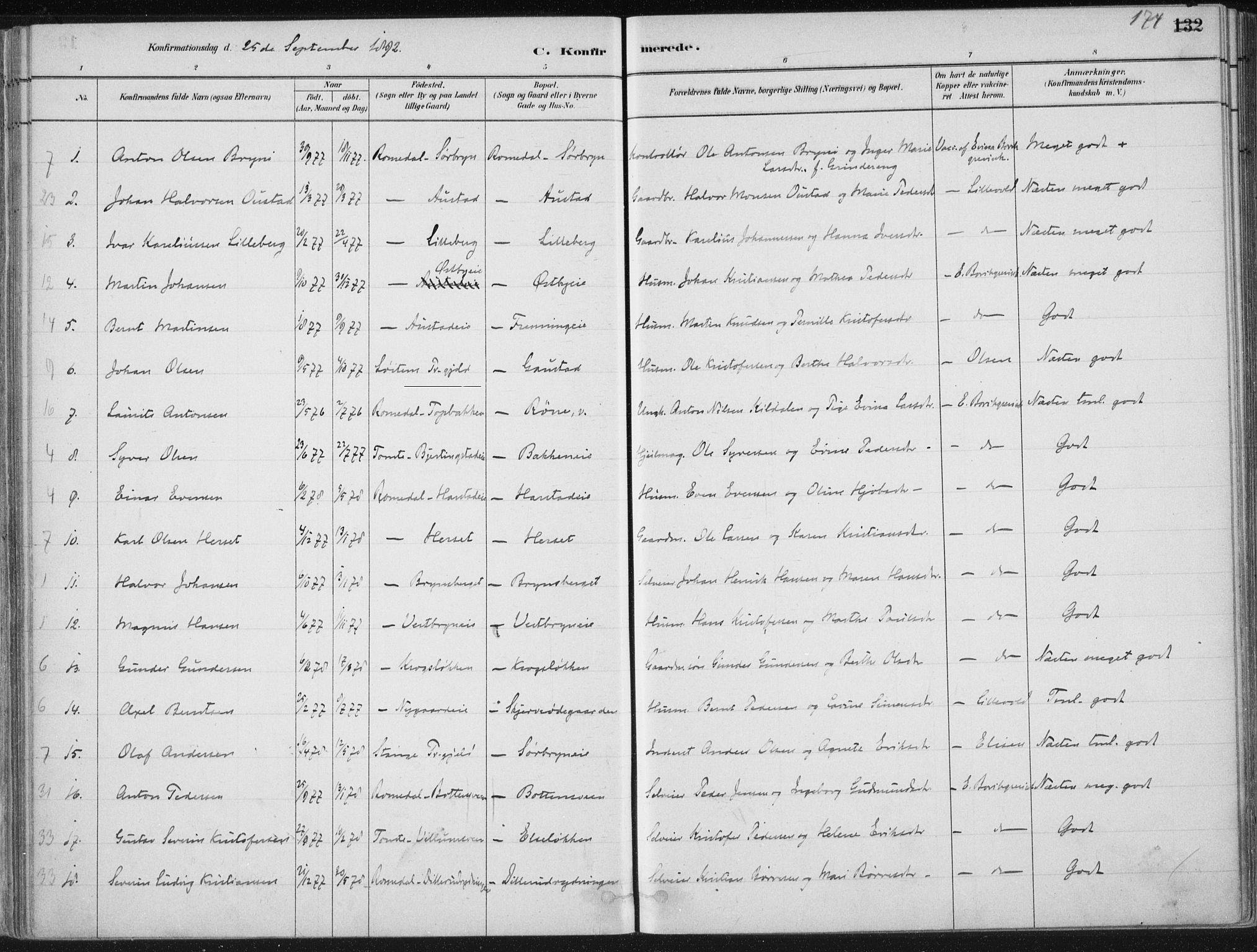 Romedal prestekontor, SAH/PREST-004/K/L0010: Parish register (official) no. 10, 1880-1895, p. 174