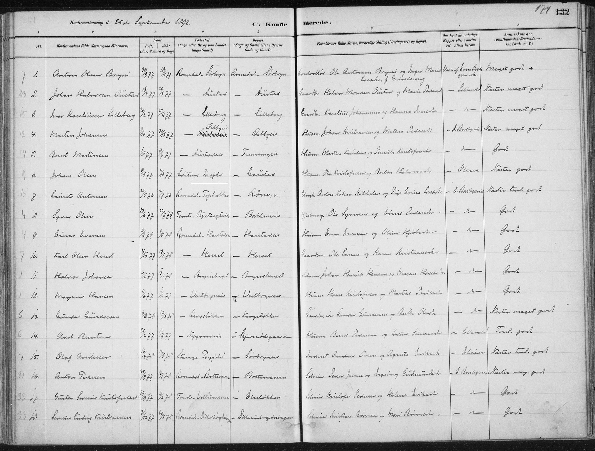 Romedal prestekontor, AV/SAH-PREST-004/K/L0010: Parish register (official) no. 10, 1880-1895, p. 174