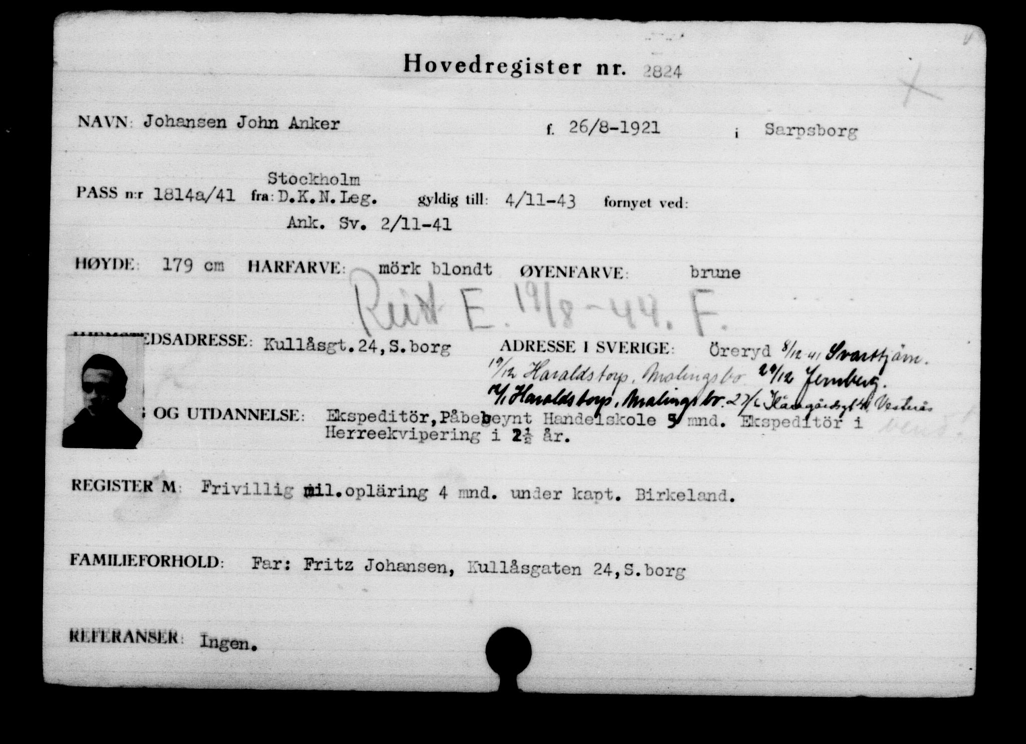 Utenriksstasjonene, Legasjonen i Stockholm, Flyktningkontoret, AV/RA-S-6753/V/Va/L0003: Kjesäterkartoteket, flyktninger med registreringsnr. 2001-3495, 1940-1945, p. 1220