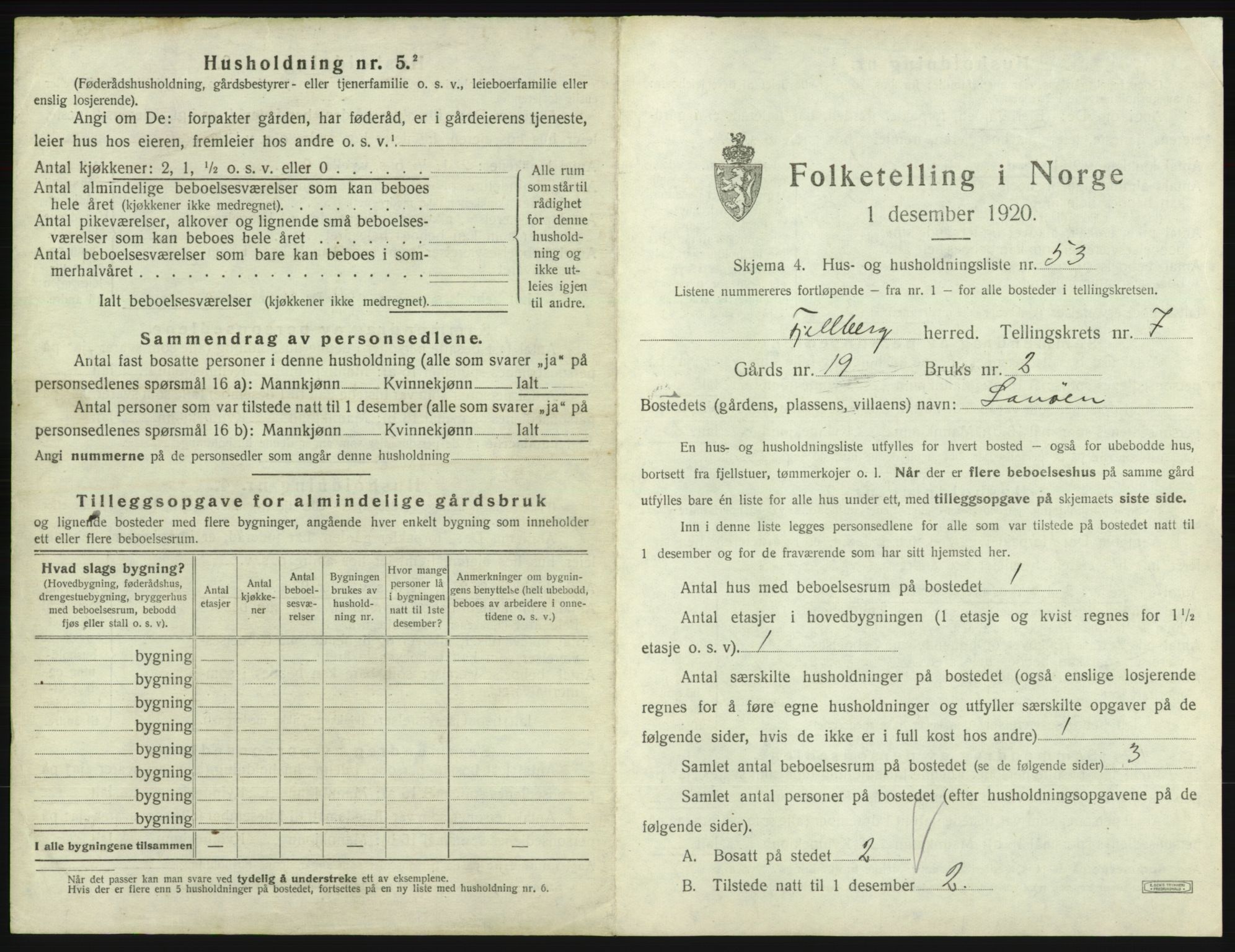 SAB, 1920 census for Fjelberg, 1920, p. 501