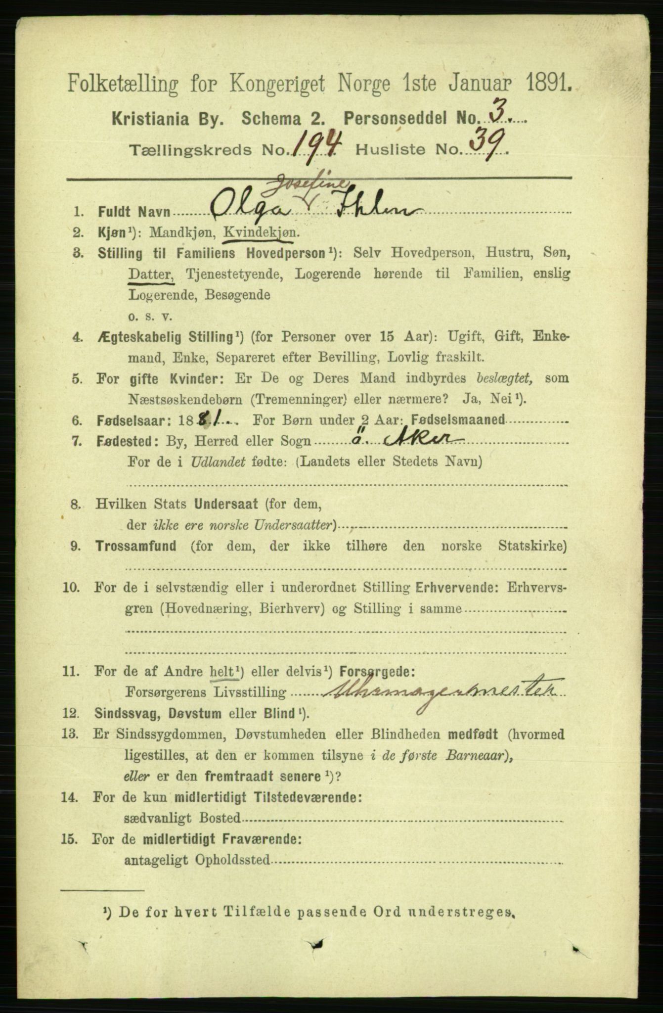 RA, 1891 census for 0301 Kristiania, 1891, p. 117436