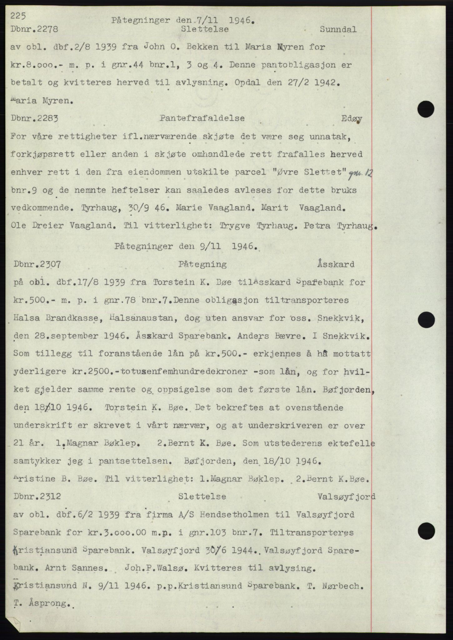 Nordmøre sorenskriveri, SAT/A-4132/1/2/2Ca: Mortgage book no. C82b, 1946-1951, Diary no: : 2278/1946