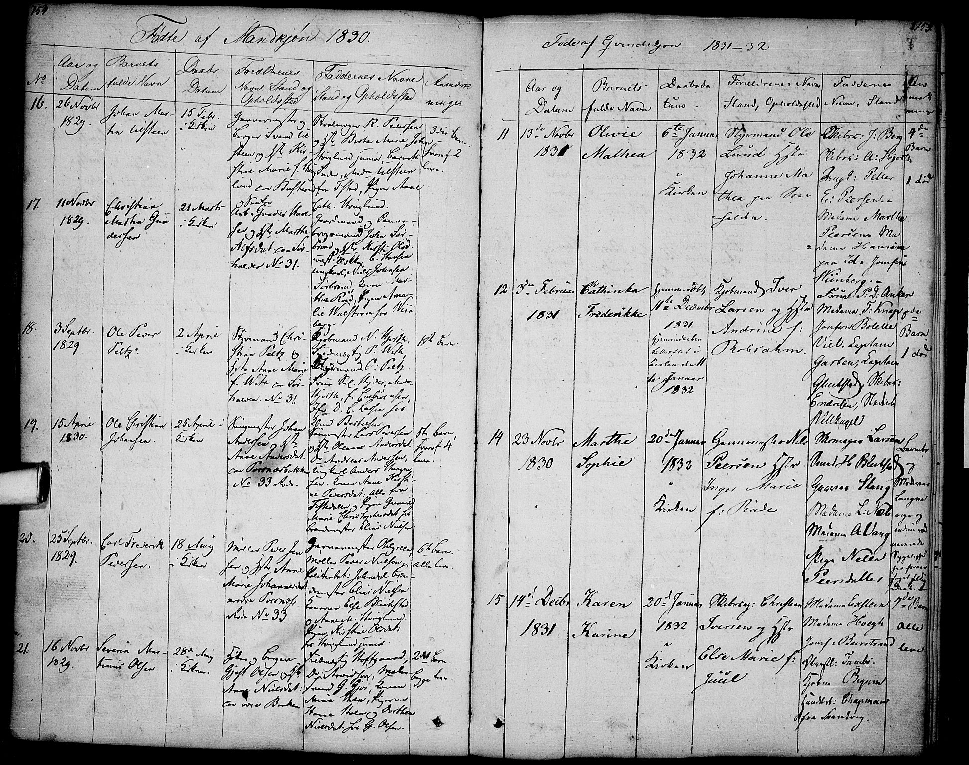 Halden prestekontor Kirkebøker, AV/SAO-A-10909/F/Fa/L0004: Parish register (official) no. I 4, 1823-1834, p. 154-155