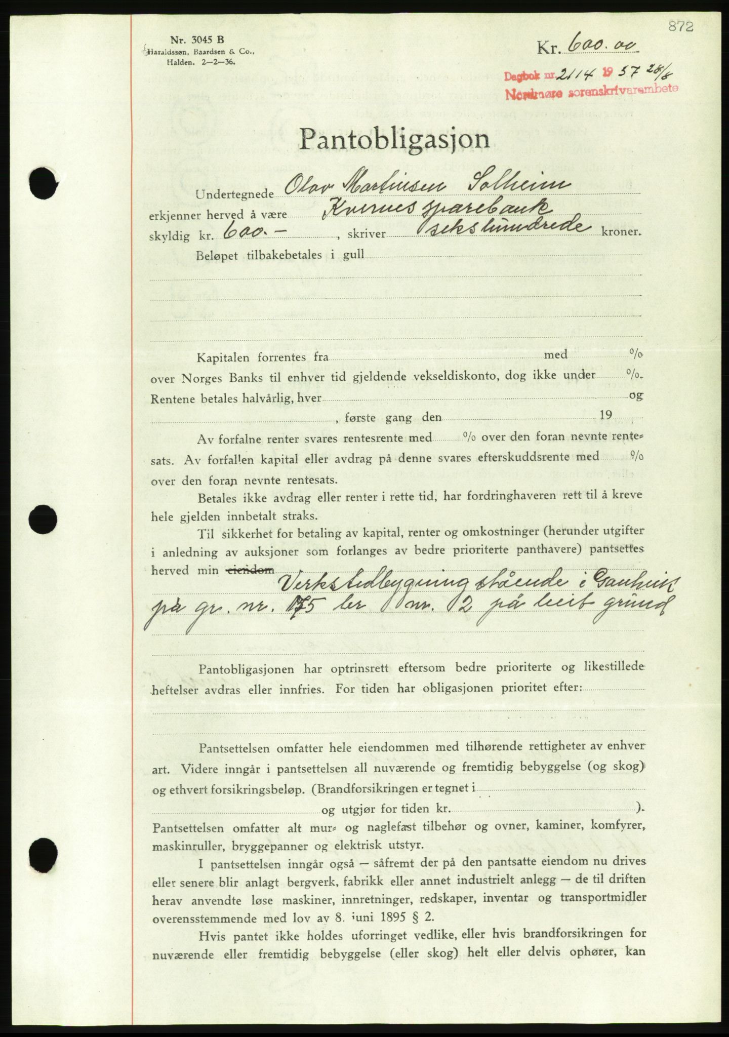 Nordmøre sorenskriveri, AV/SAT-A-4132/1/2/2Ca/L0091: Mortgage book no. B81, 1937-1937, Diary no: : 2114/1937