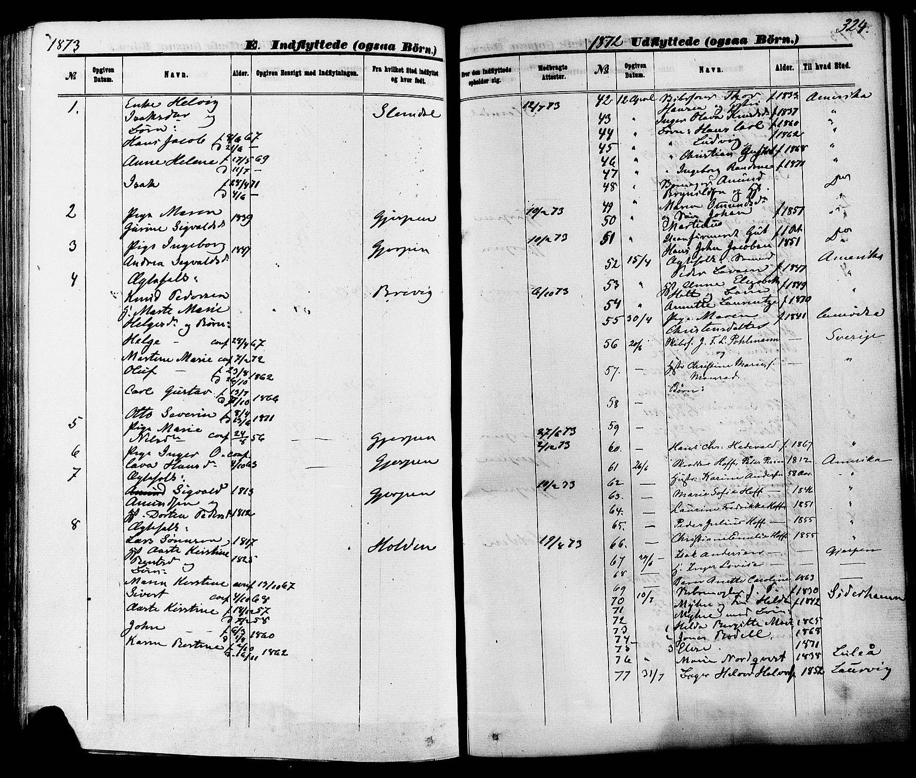 Skien kirkebøker, AV/SAKO-A-302/F/Fa/L0008: Parish register (official) no. 8, 1866-1877, p. 324