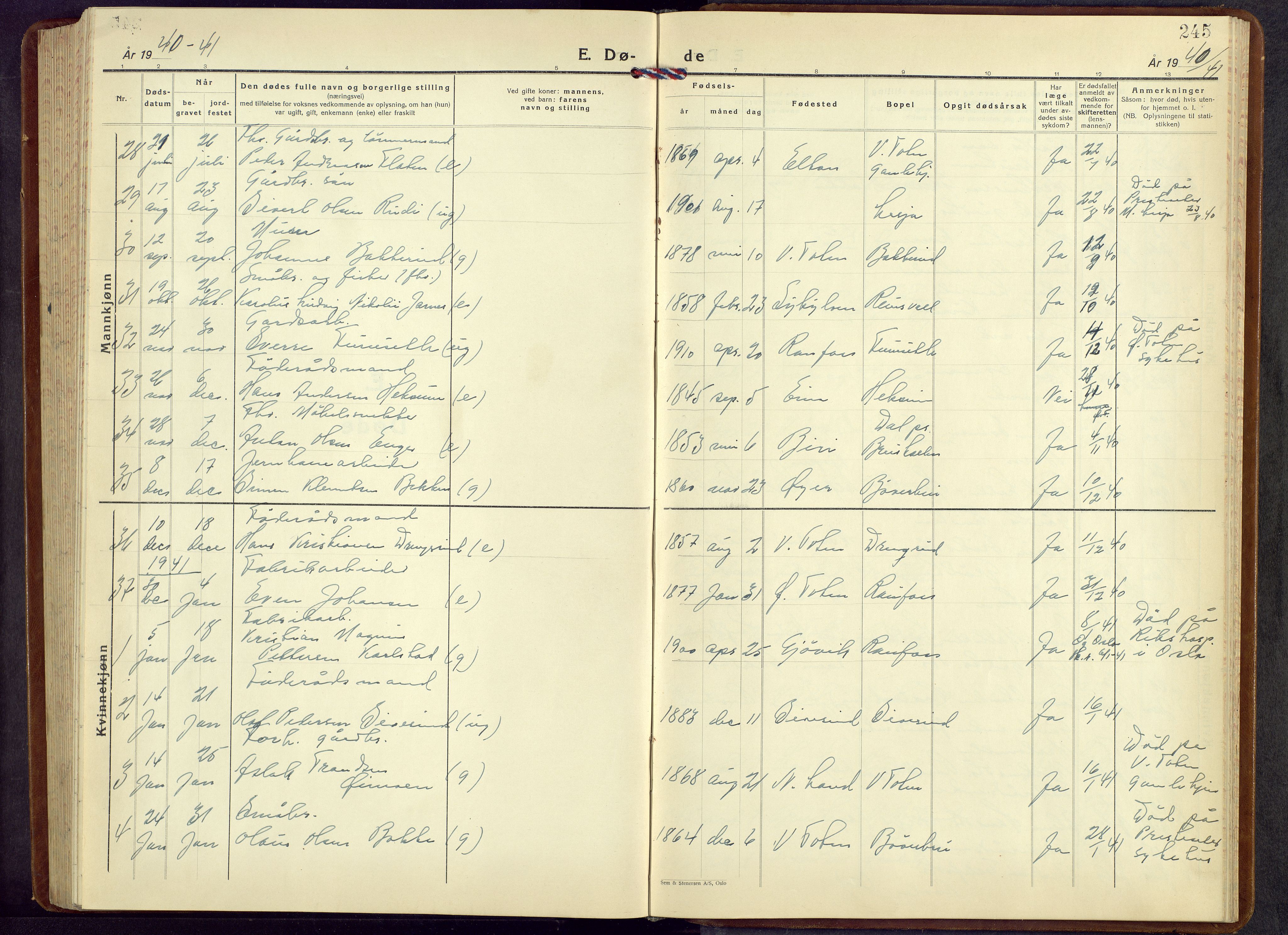 Vestre Toten prestekontor, SAH/PREST-108/H/Ha/Hab/L0013: Parish register (copy) no. 13, 1940-1956, p. 245