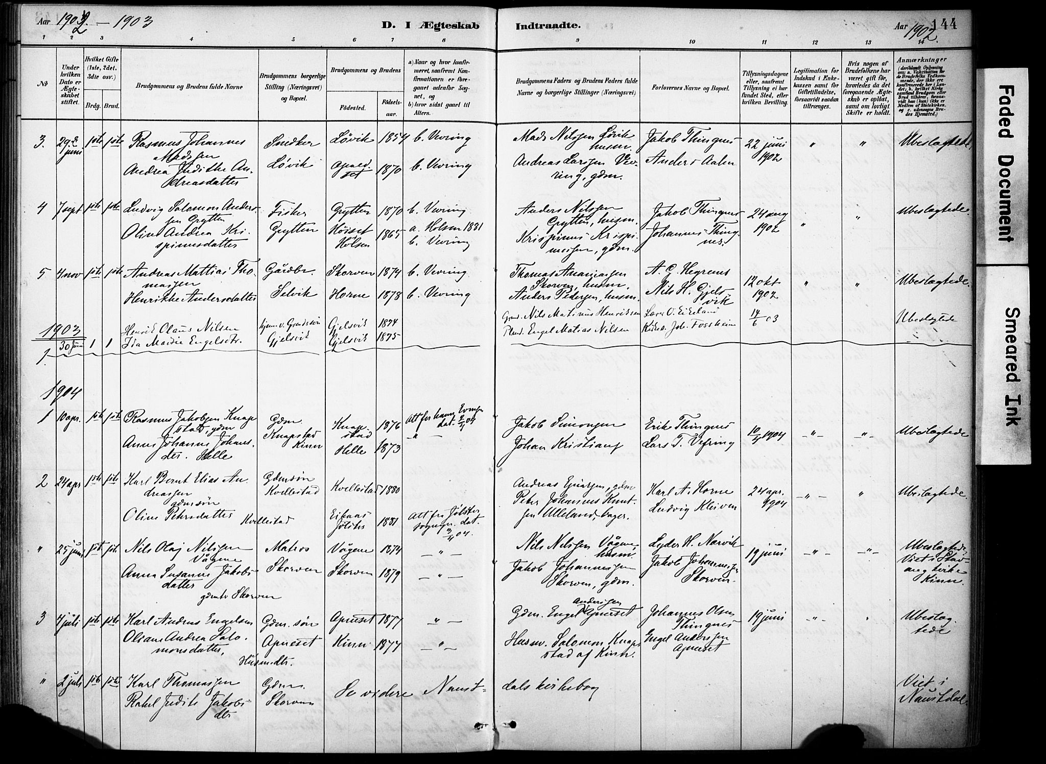 Førde sokneprestembete, AV/SAB-A-79901/H/Haa/Haae/L0001: Parish register (official) no. E 1, 1881-1911, p. 144