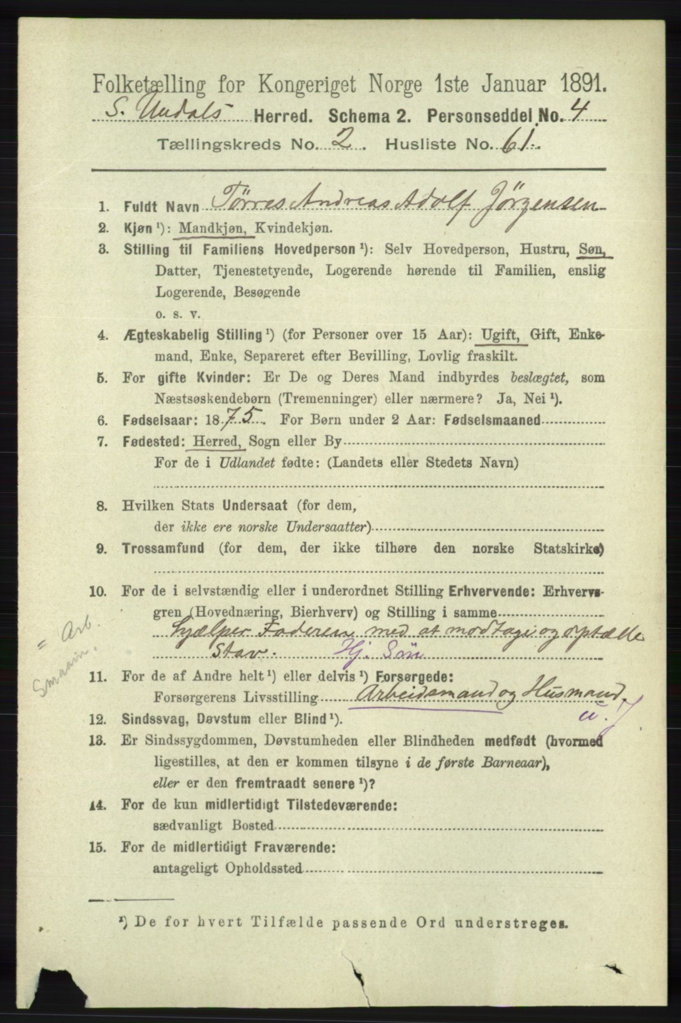 RA, 1891 census for 1029 Sør-Audnedal, 1891, p. 690