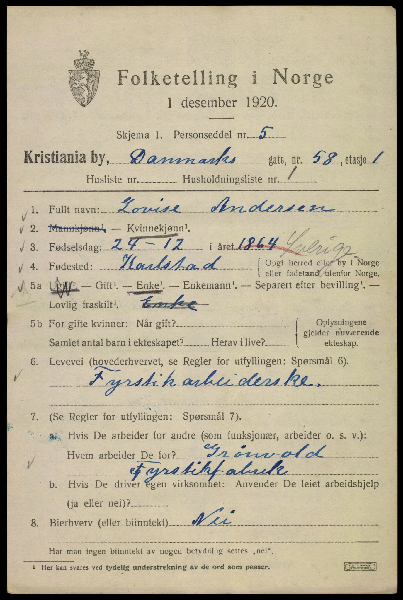 SAO, 1920 census for Kristiania, 1920, p. 196035