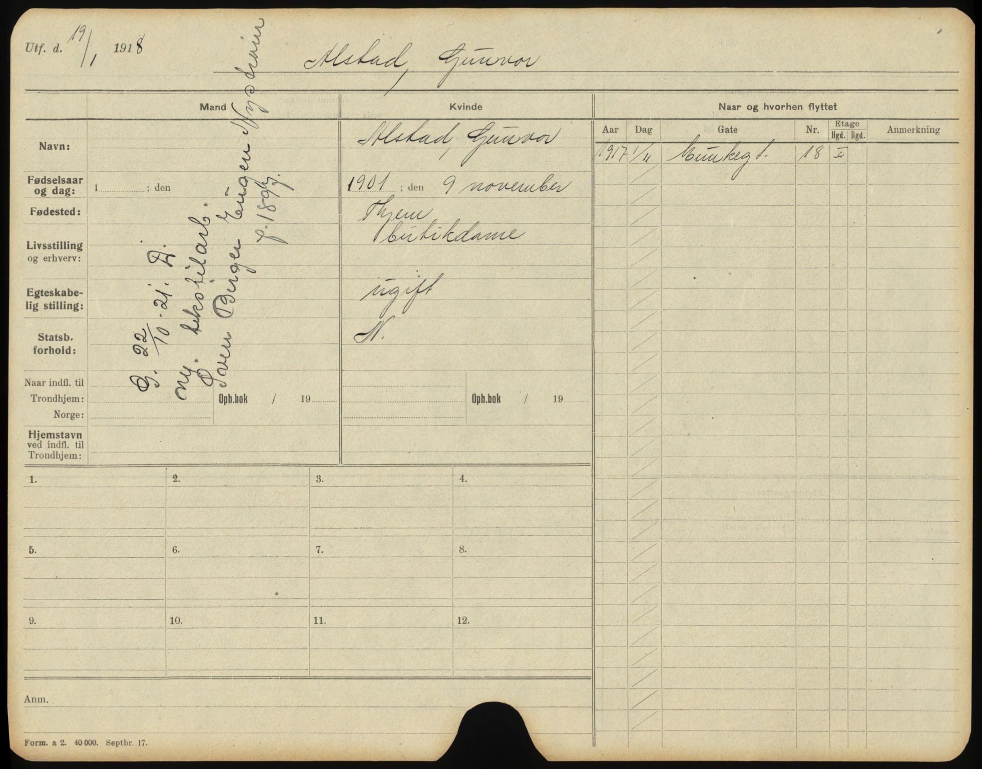 Trondheim folkeregister, SAT/A-1608/1/F/Ff/L0004: Gifte, 1921