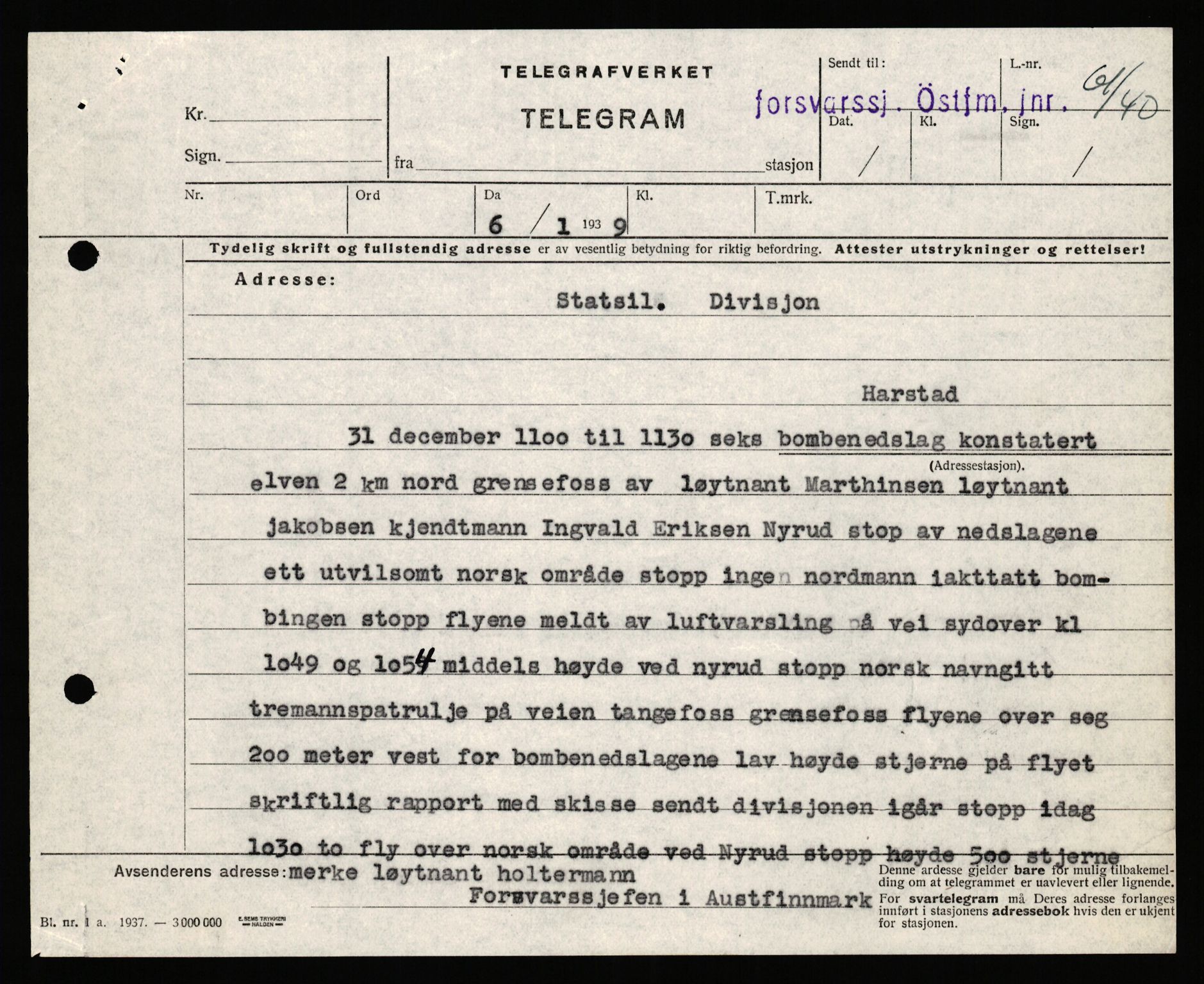 Forsvaret, Forsvarets krigshistoriske avdeling, AV/RA-RAFA-2017/Y/Yb/L0151: II-C-11-645  -  6. Divisjon: avsnittsjefen i Øst-Finnmark, 1940, p. 870