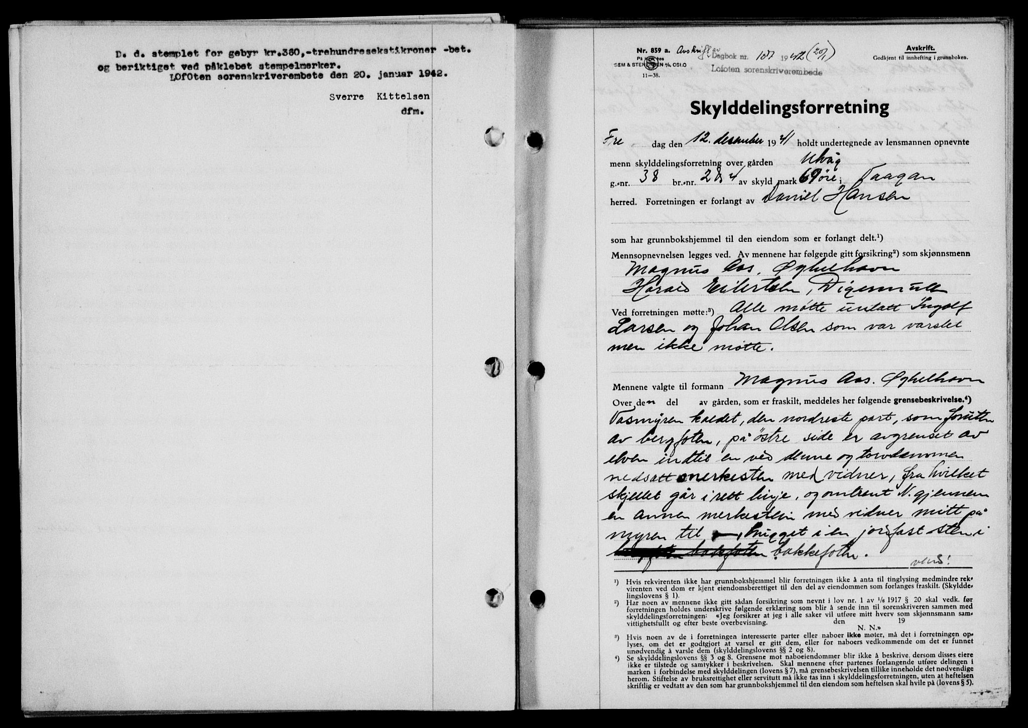 Lofoten sorenskriveri, SAT/A-0017/1/2/2C/L0009a: Mortgage book no. 9a, 1941-1942, Diary no: : 107/1942