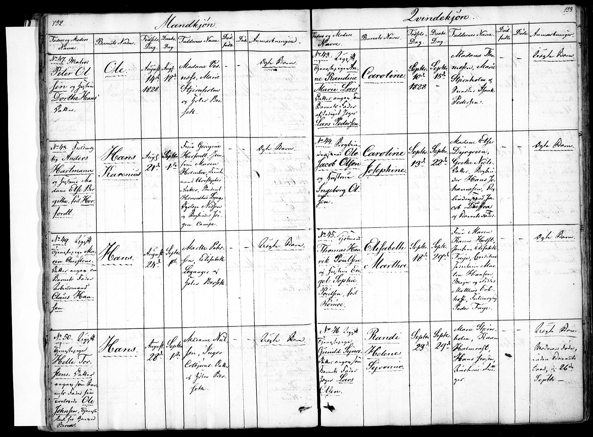 Rikshospitalet prestekontor Kirkebøker, SAO/A-10309b/F/L0001: Parish register (official) no. 1, 1818-1832, p. 152-153