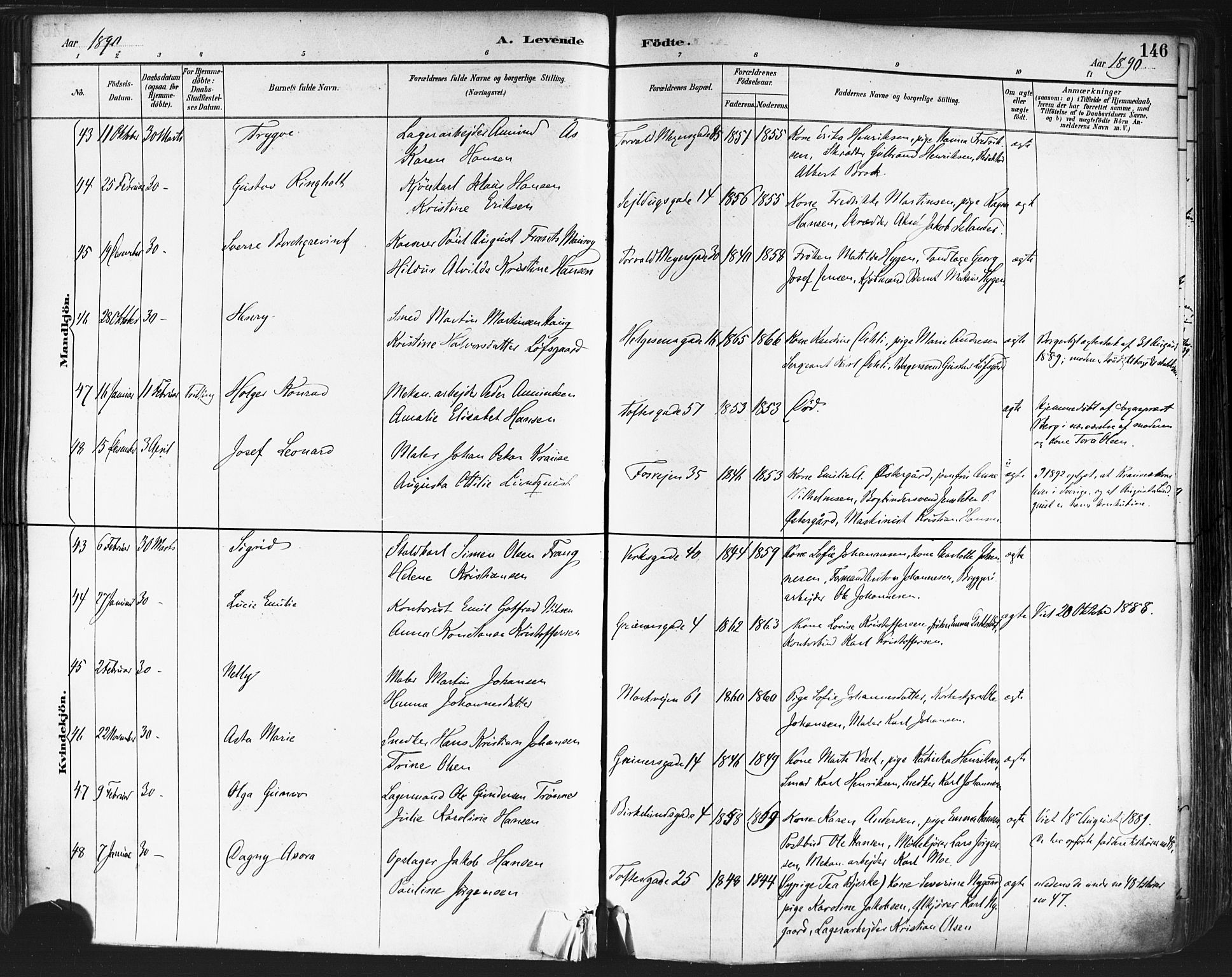 Paulus prestekontor Kirkebøker, SAO/A-10871/F/Fa/L0013: Parish register (official) no. 13, 1887-1894, p. 146