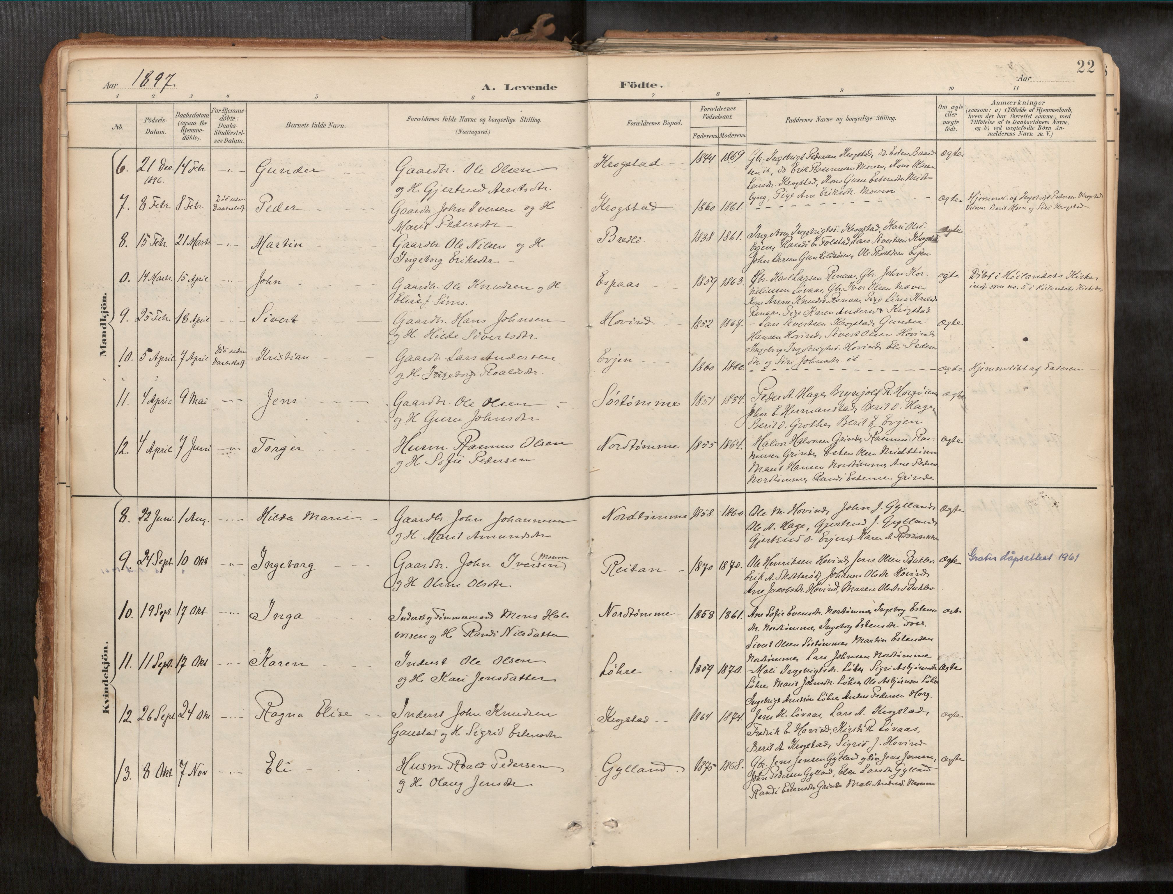 Ministerialprotokoller, klokkerbøker og fødselsregistre - Sør-Trøndelag, AV/SAT-A-1456/692/L1105b: Parish register (official) no. 692A06, 1891-1934, p. 22