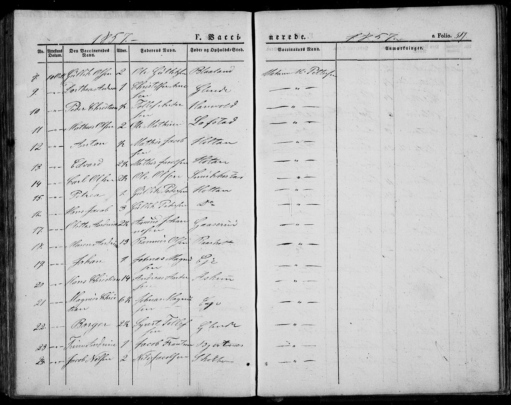 Lardal kirkebøker, AV/SAKO-A-350/F/Fa/L0006: Parish register (official) no. I 6, 1835-1860, p. 517