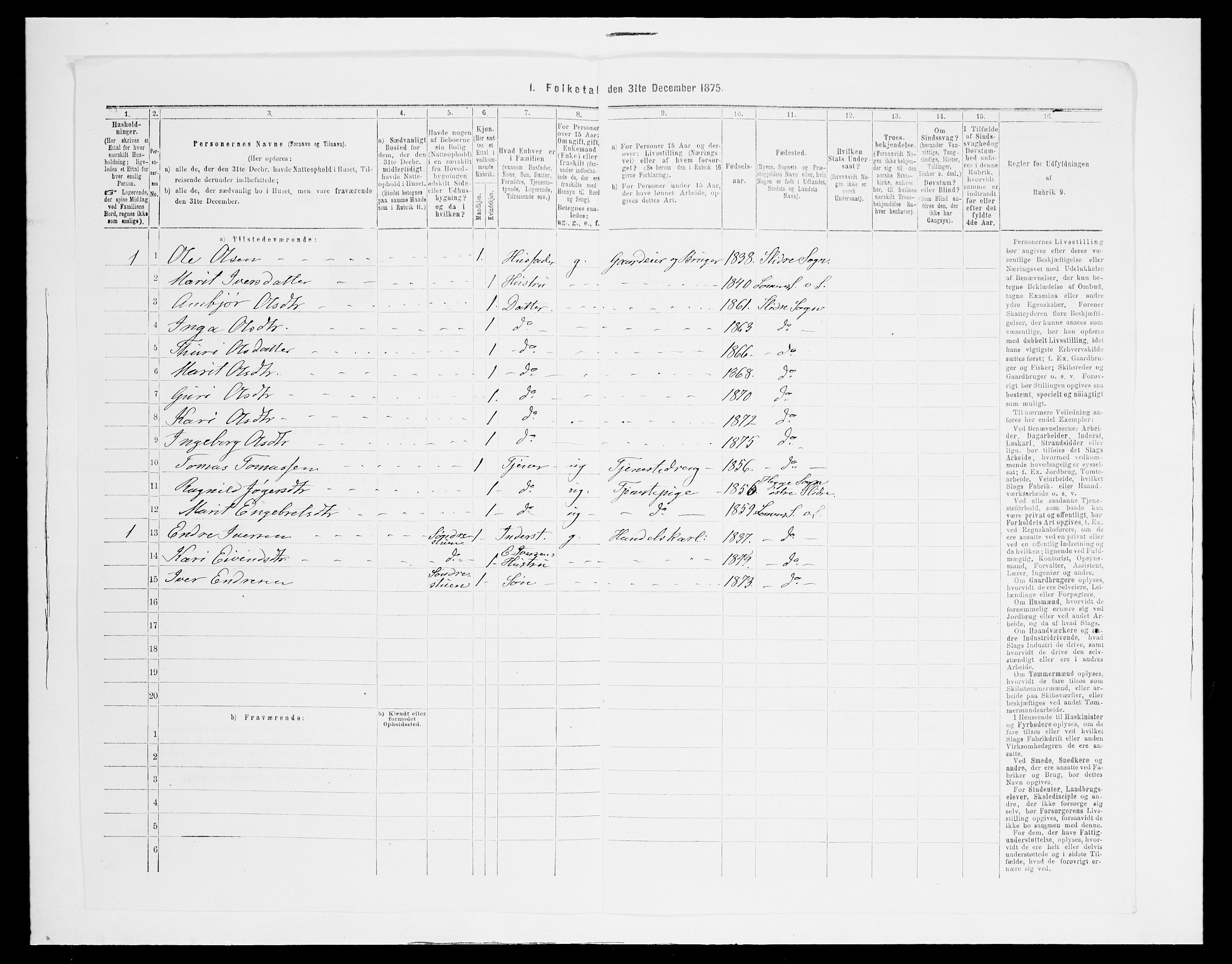 SAH, 1875 census for 0543P Vestre Slidre, 1875, p. 351