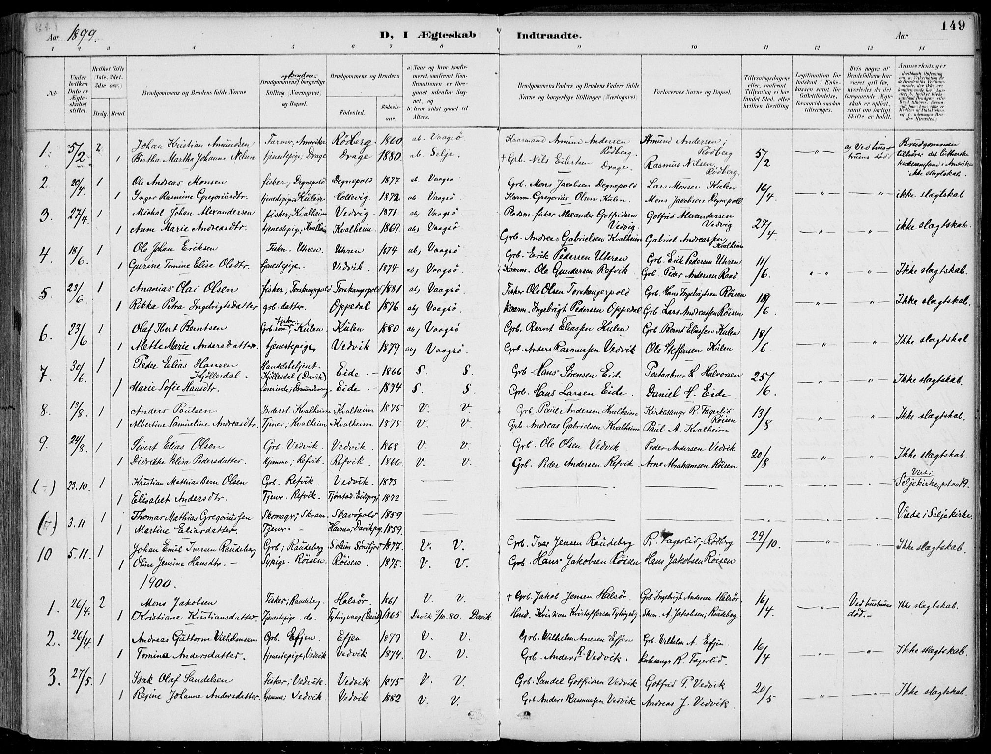 Selje sokneprestembete, SAB/A-99938/H/Ha/Haa/Haac/L0002: Parish register (official) no. C  2, 1889-1904, p. 149