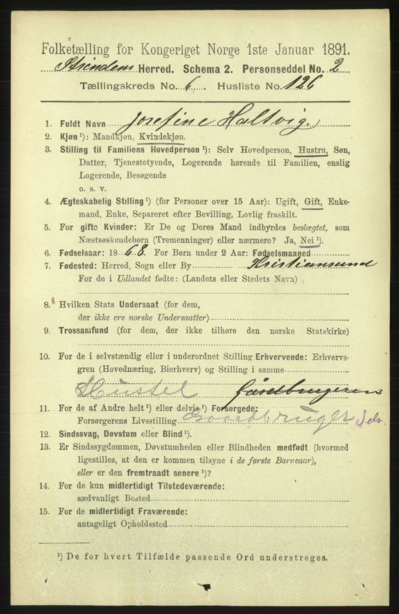 RA, 1891 census for 1660 Strinda, 1891, p. 6137