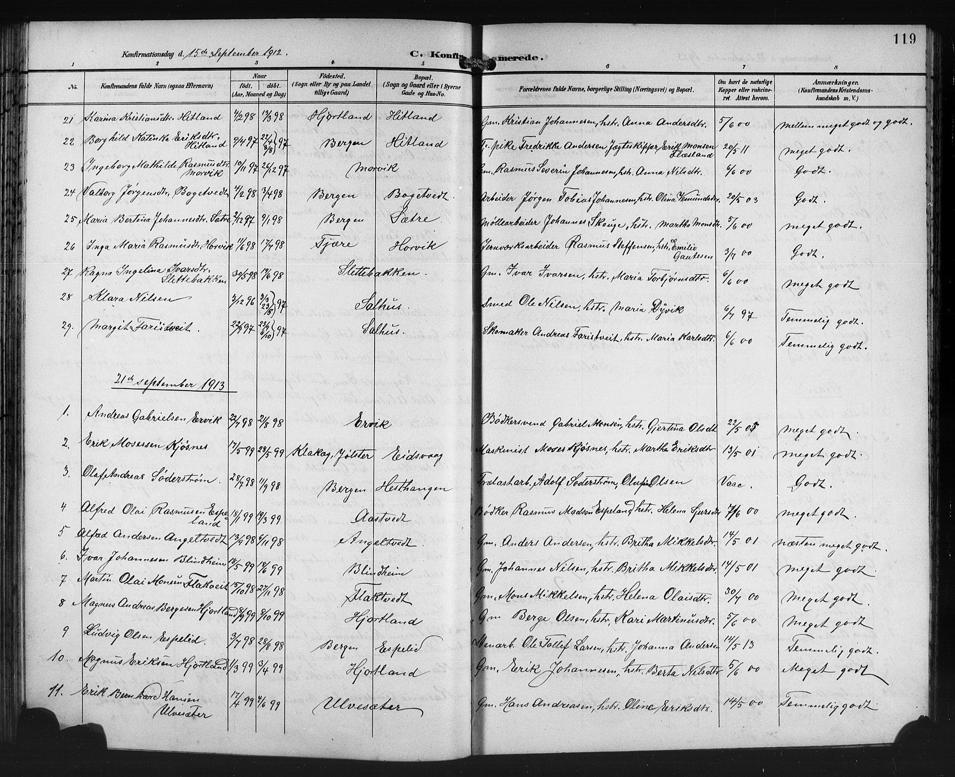 Åsane sokneprestembete, AV/SAB-A-79401/H/Hab: Parish register (copy) no. A 3, 1899-1915, p. 119