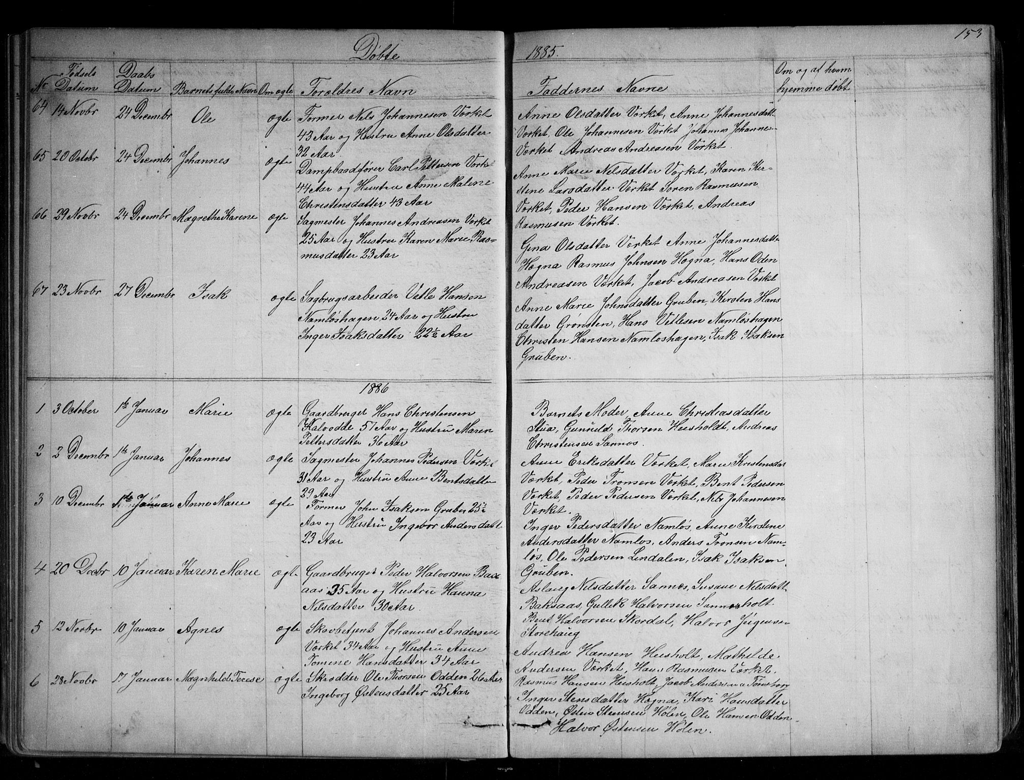 Holla kirkebøker, AV/SAKO-A-272/G/Ga/L0004: Parish register (copy) no. I 4, 1867-1890, p. 153