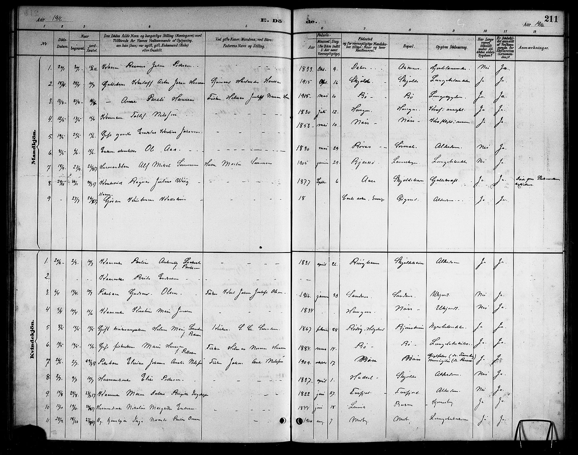 Ministerialprotokoller, klokkerbøker og fødselsregistre - Nordland, AV/SAT-A-1459/898/L1427: Parish register (copy) no. 898C02, 1887-1917, p. 211