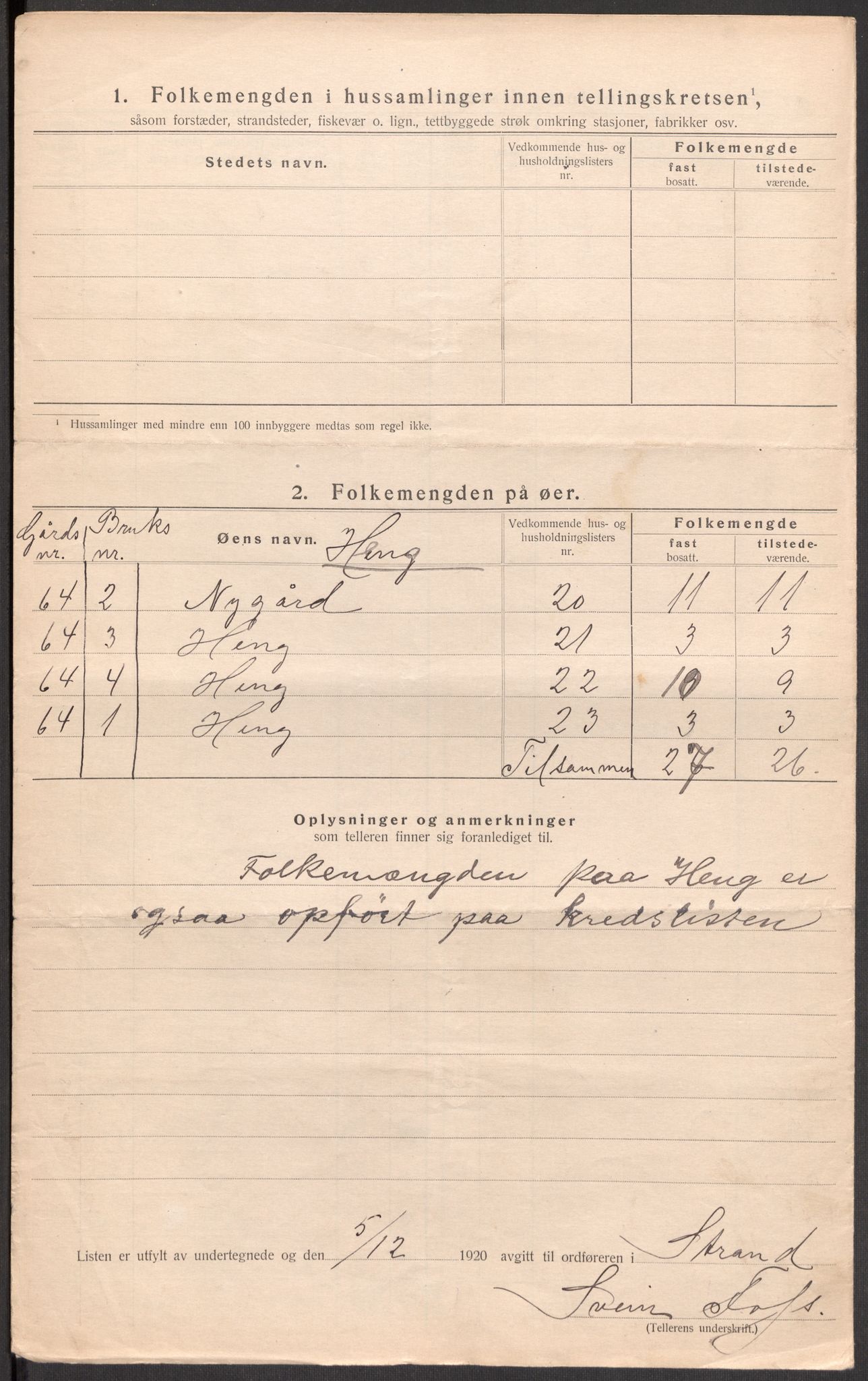 SAST, 1920 census for Strand, 1920, p. 26