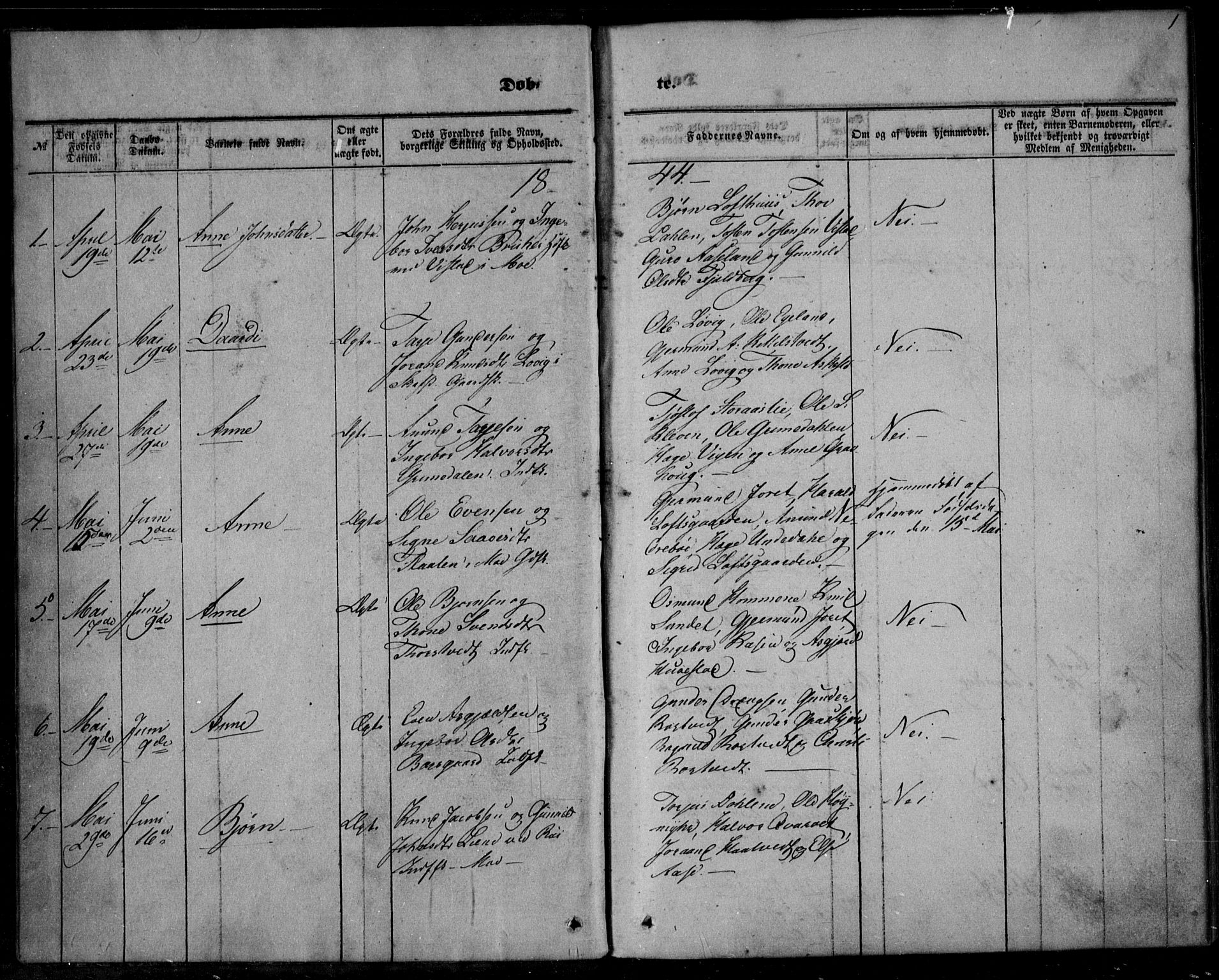 Mo kirkebøker, SAKO/A-286/F/Fa/L0005: Parish register (official) no. I 5, 1844-1864, p. 1