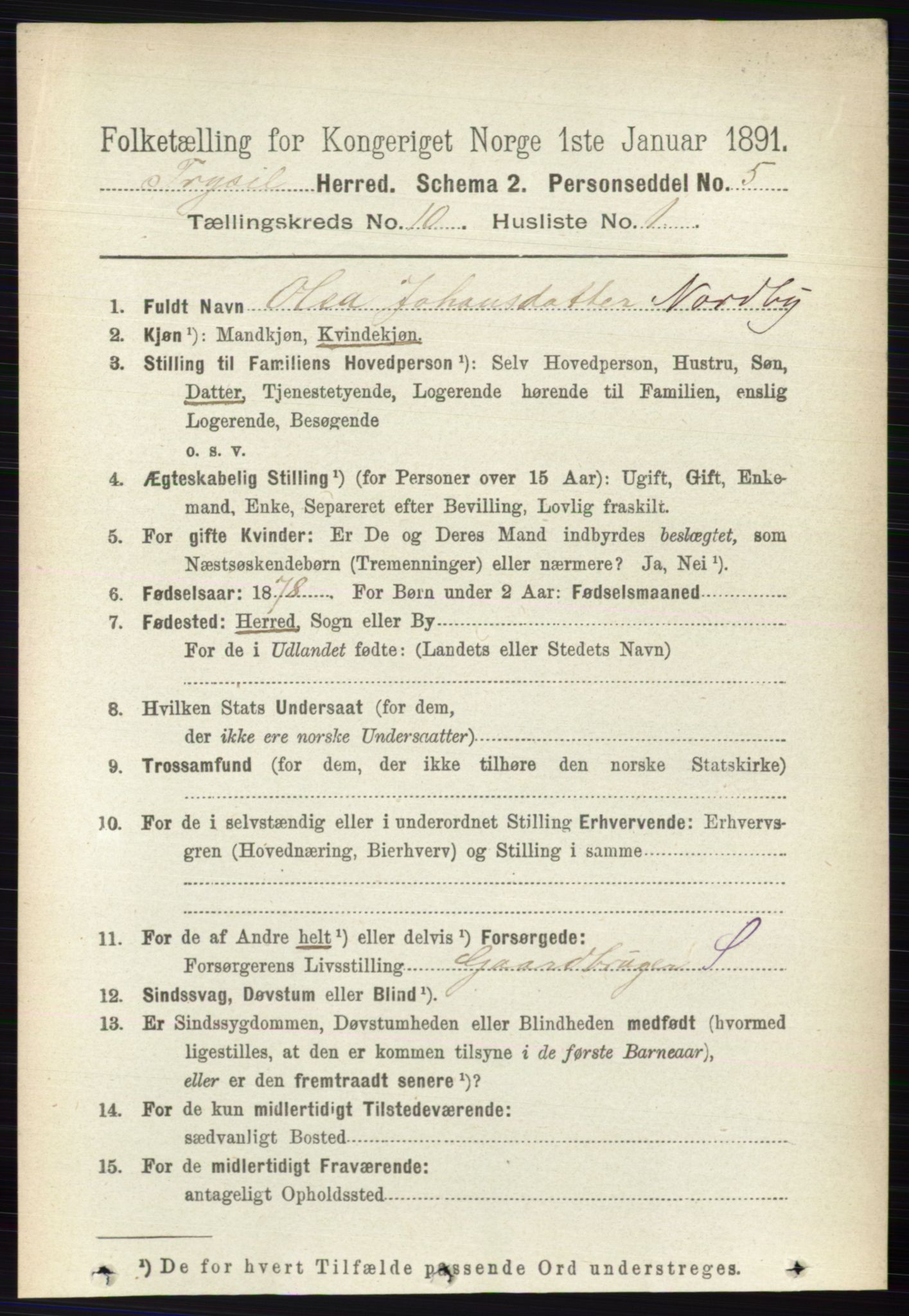 RA, 1891 census for 0428 Trysil, 1891, p. 4857