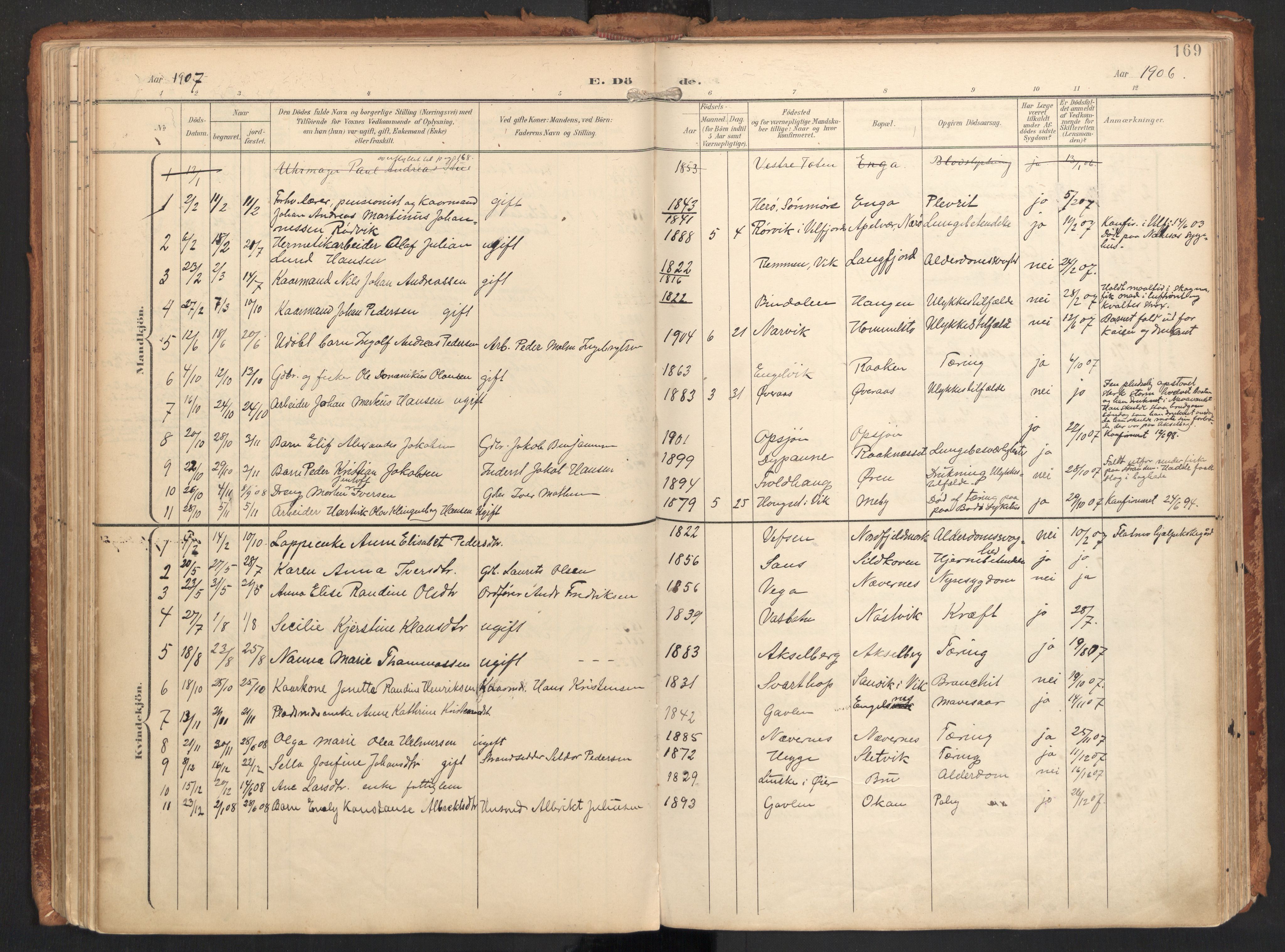 Ministerialprotokoller, klokkerbøker og fødselsregistre - Nordland, SAT/A-1459/814/L0227: Parish register (official) no. 814A08, 1899-1920, p. 169