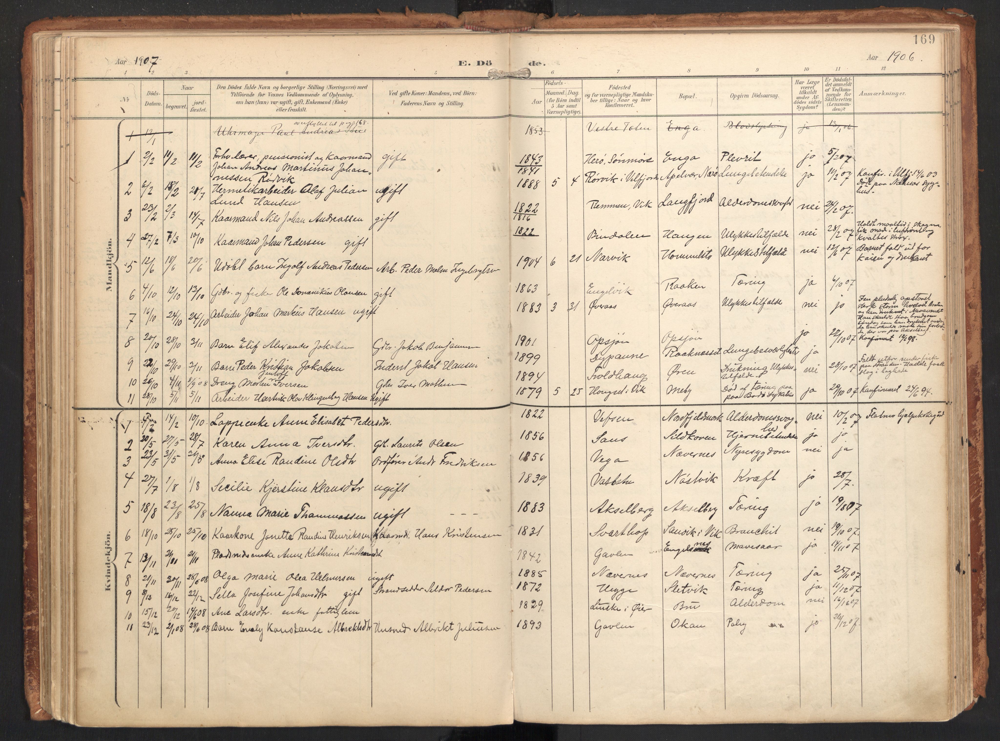 Ministerialprotokoller, klokkerbøker og fødselsregistre - Nordland, AV/SAT-A-1459/814/L0227: Parish register (official) no. 814A08, 1899-1920, p. 169