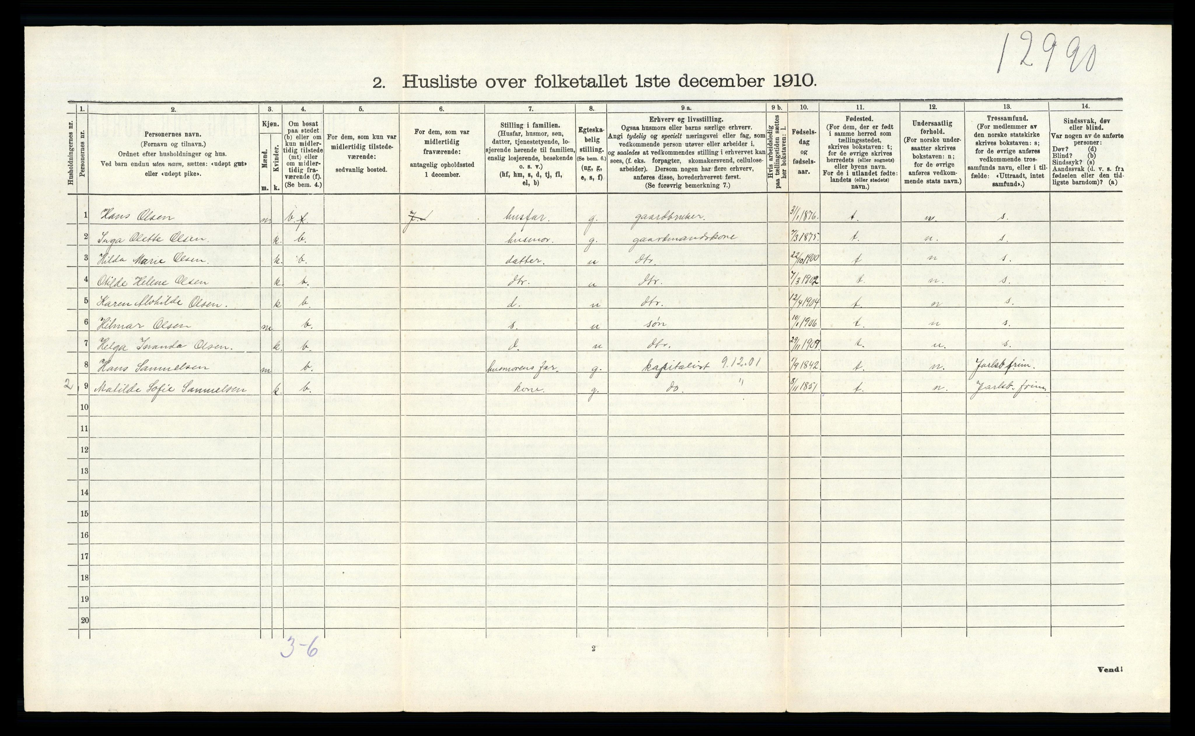 RA, 1910 census for Andebu, 1910, p. 532